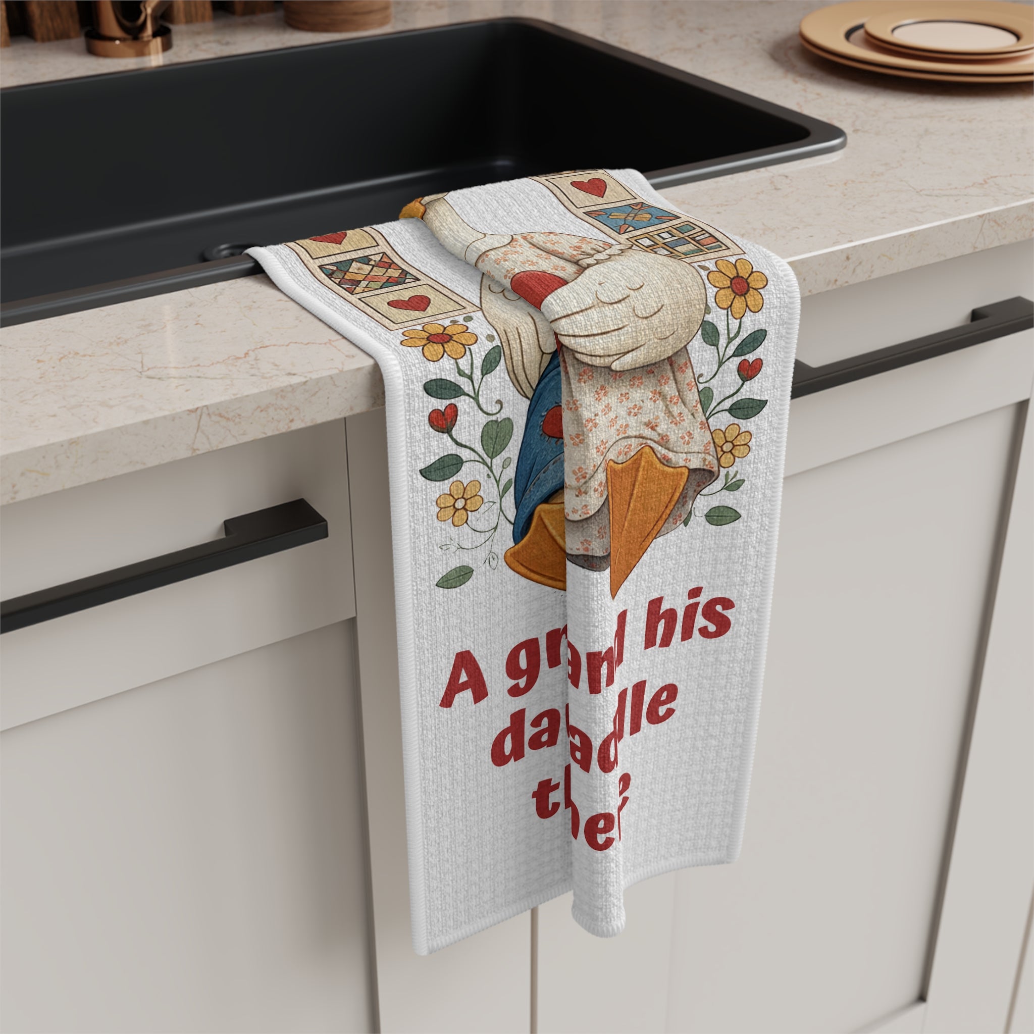 Cute Farmhouse Duck Couple Personalized Tea Towel