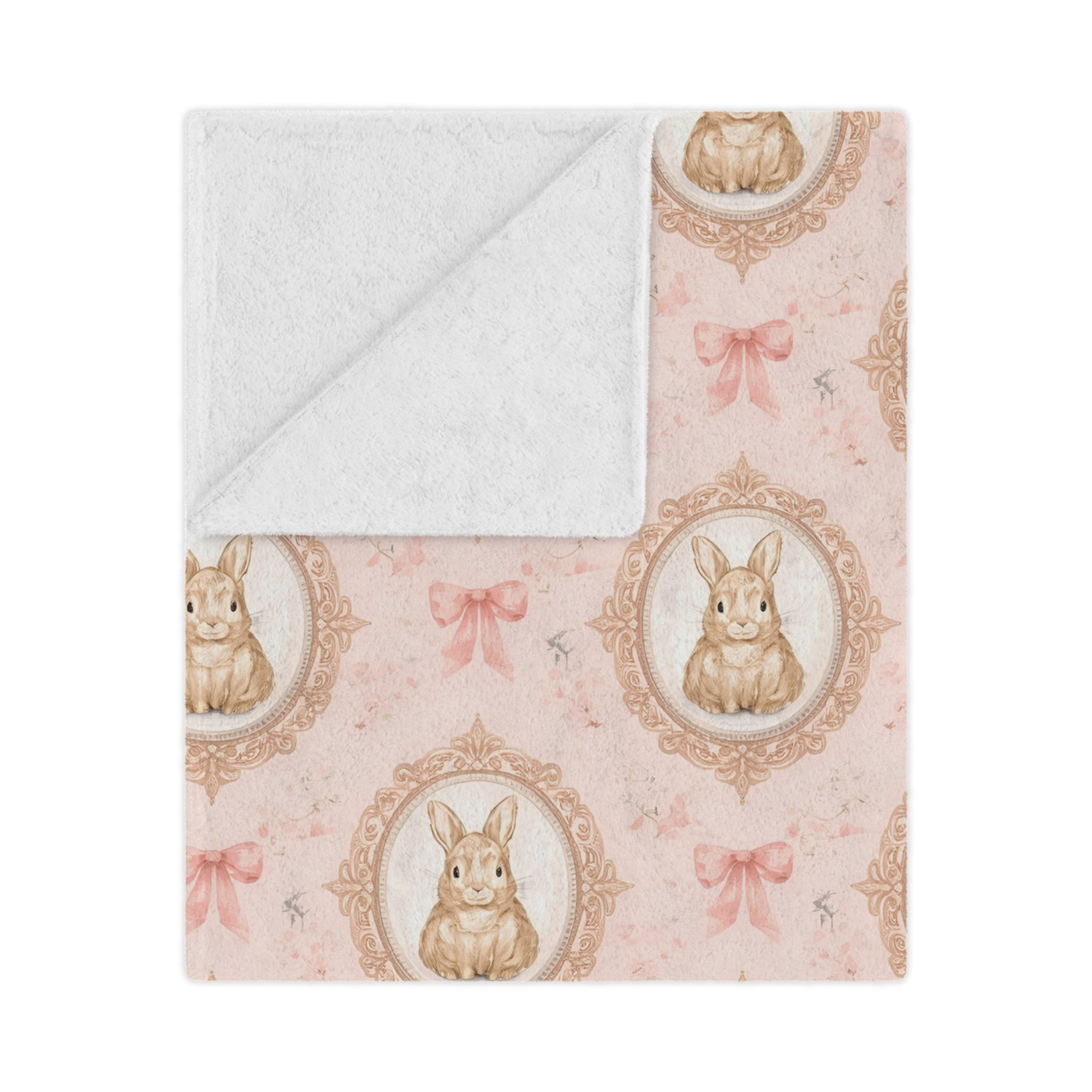 Personalized Pink Bunny Minky Blanket — Vintage Floral Nursery Throw with Name