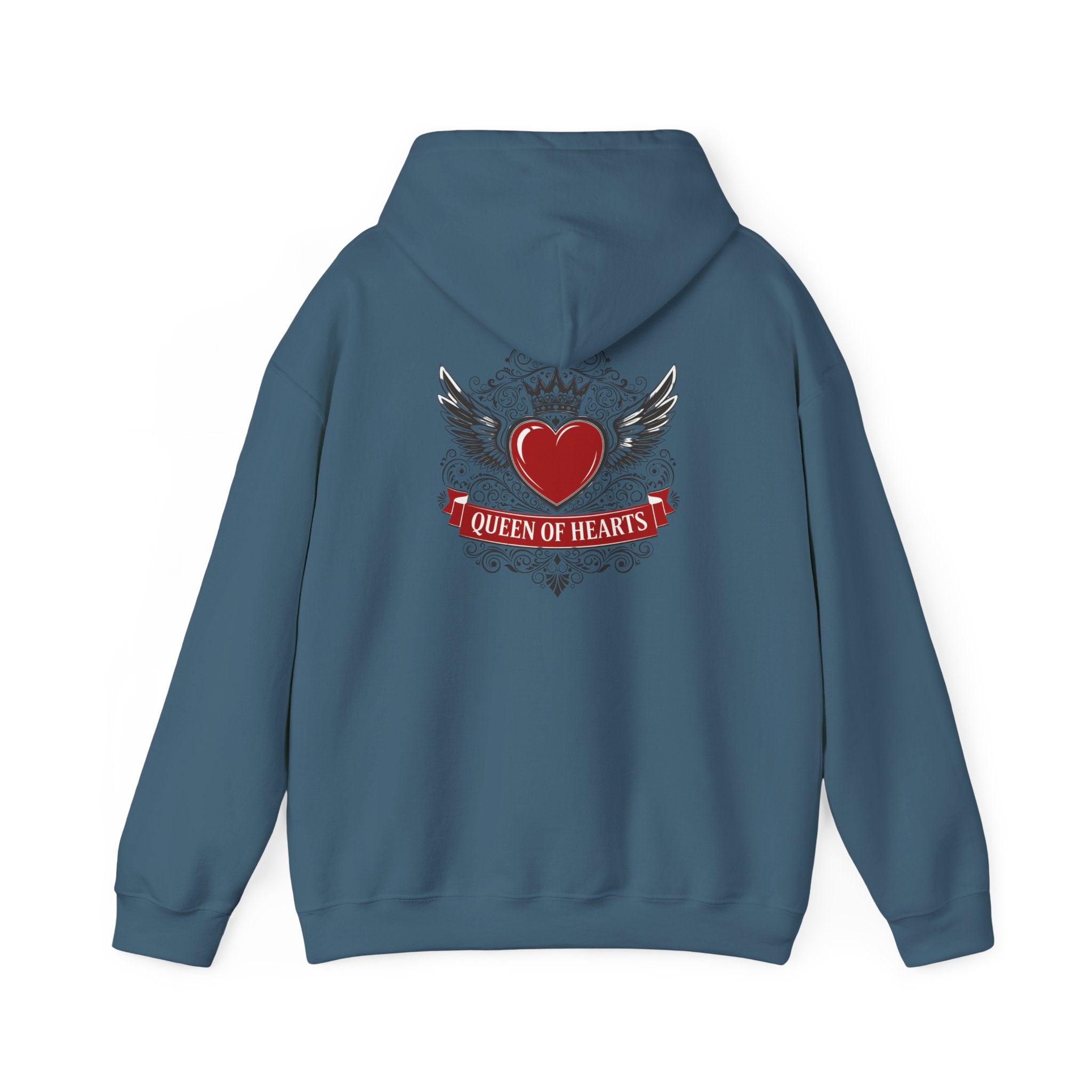 Queen of Hearts Hoodie — Winged Heart Crown Graphic Pullover