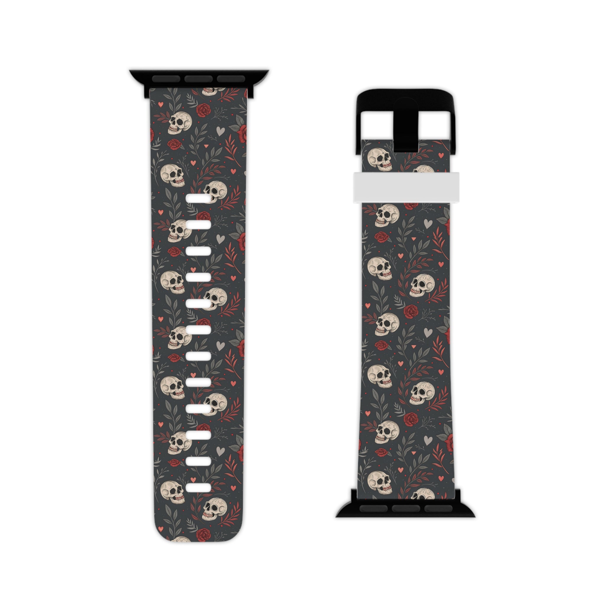Skull & Roses Apple Watch Band — Gothic Floral Silicone Strap