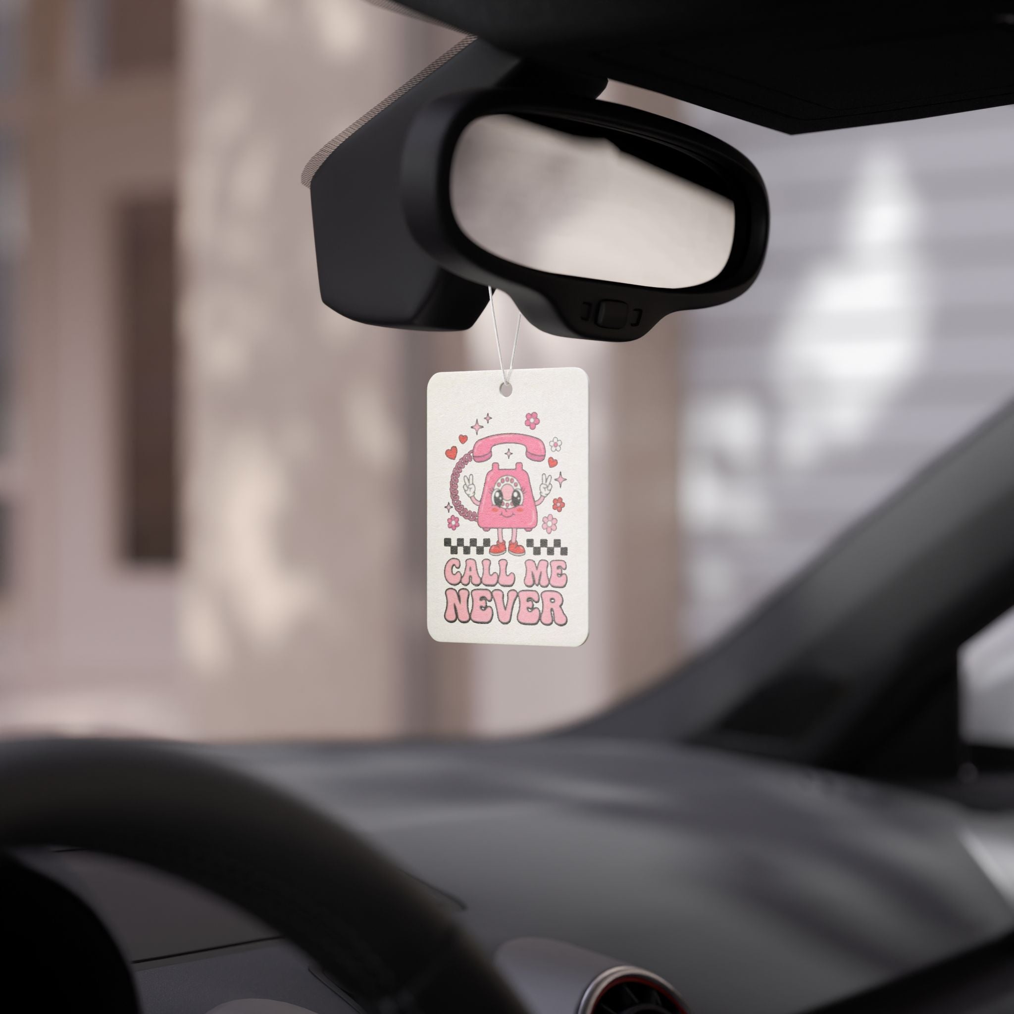 Call Me Never Car Air Freshener — Cute Retro Pink Phone Design