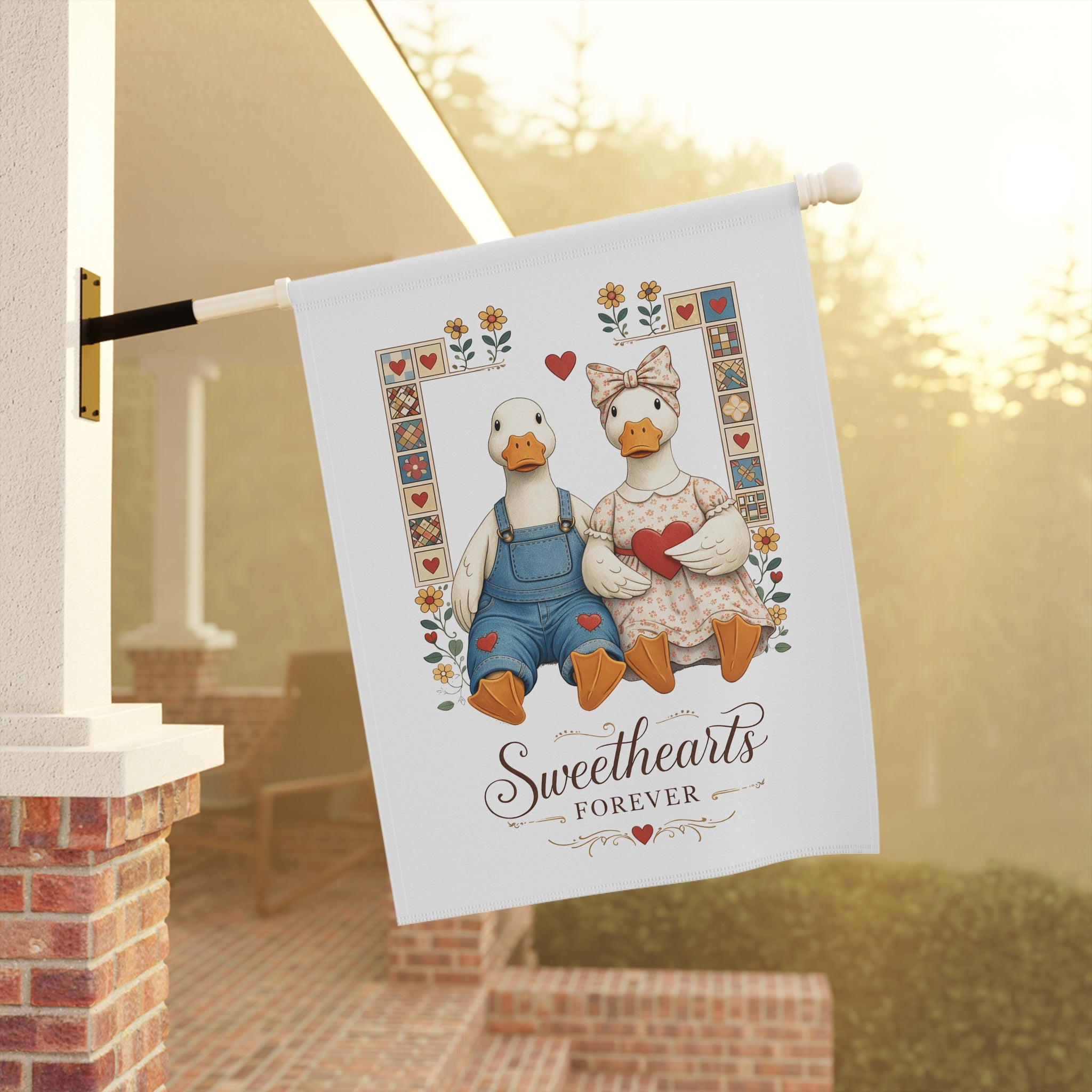 Garden Flag - "Sweethearts Forever" Duck Couple Decorative Banner