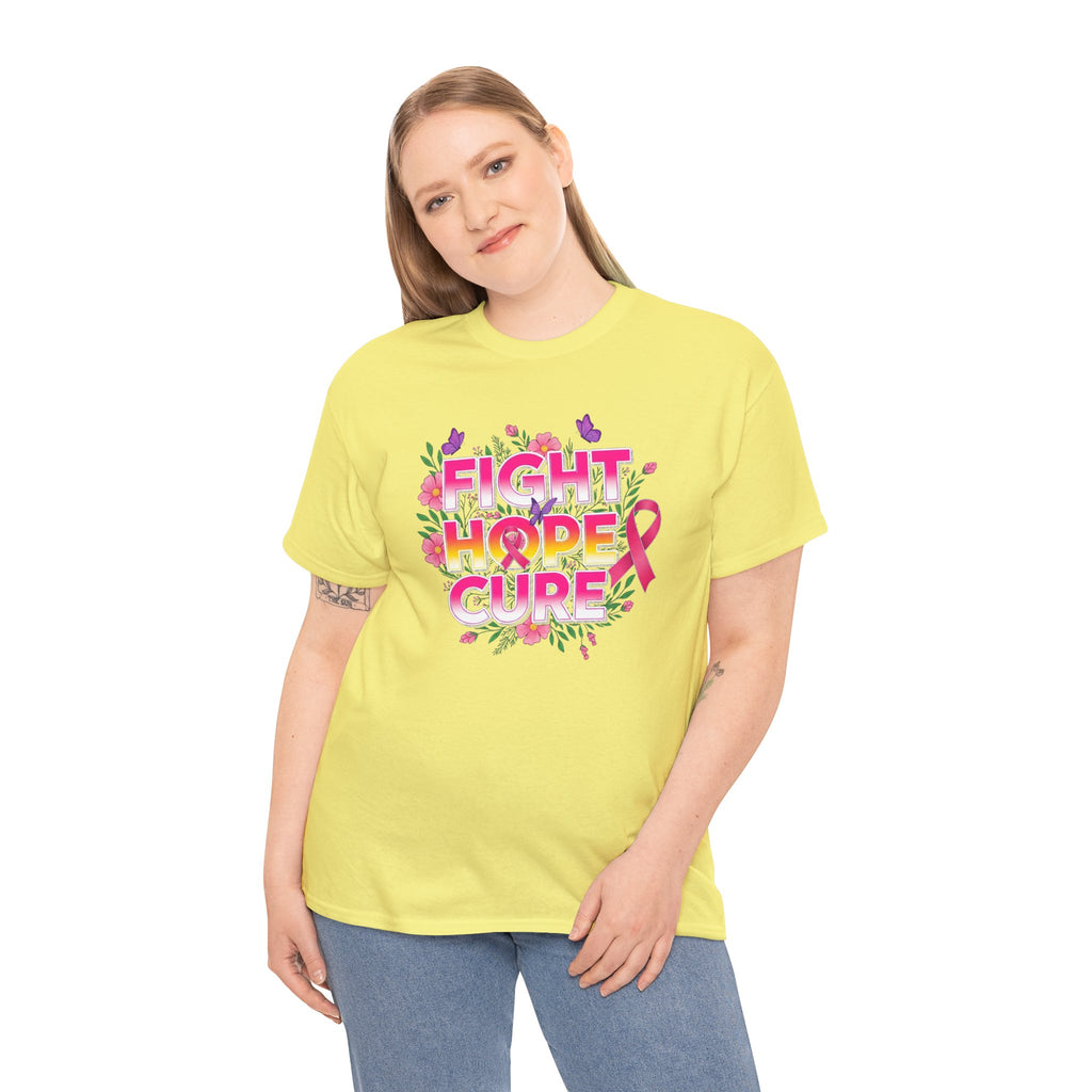 Breast Cancer Awareness Tee – "Fight Hope Cure" Pink Ribbon Floral Shirt