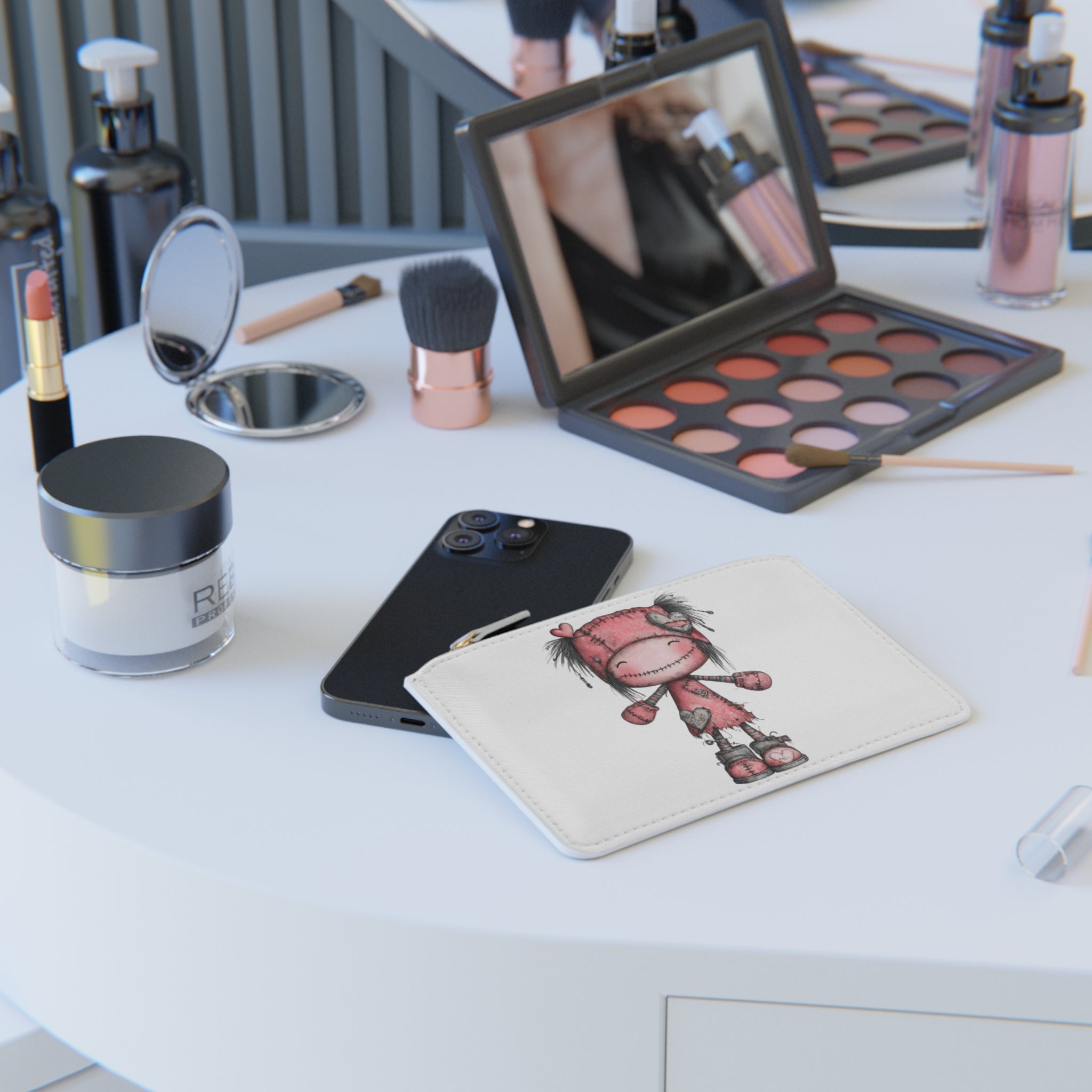 Mini Clutch Bag — Cute Pink Doll Illustration & “Let Everything You Do Be Done With Love” Quote