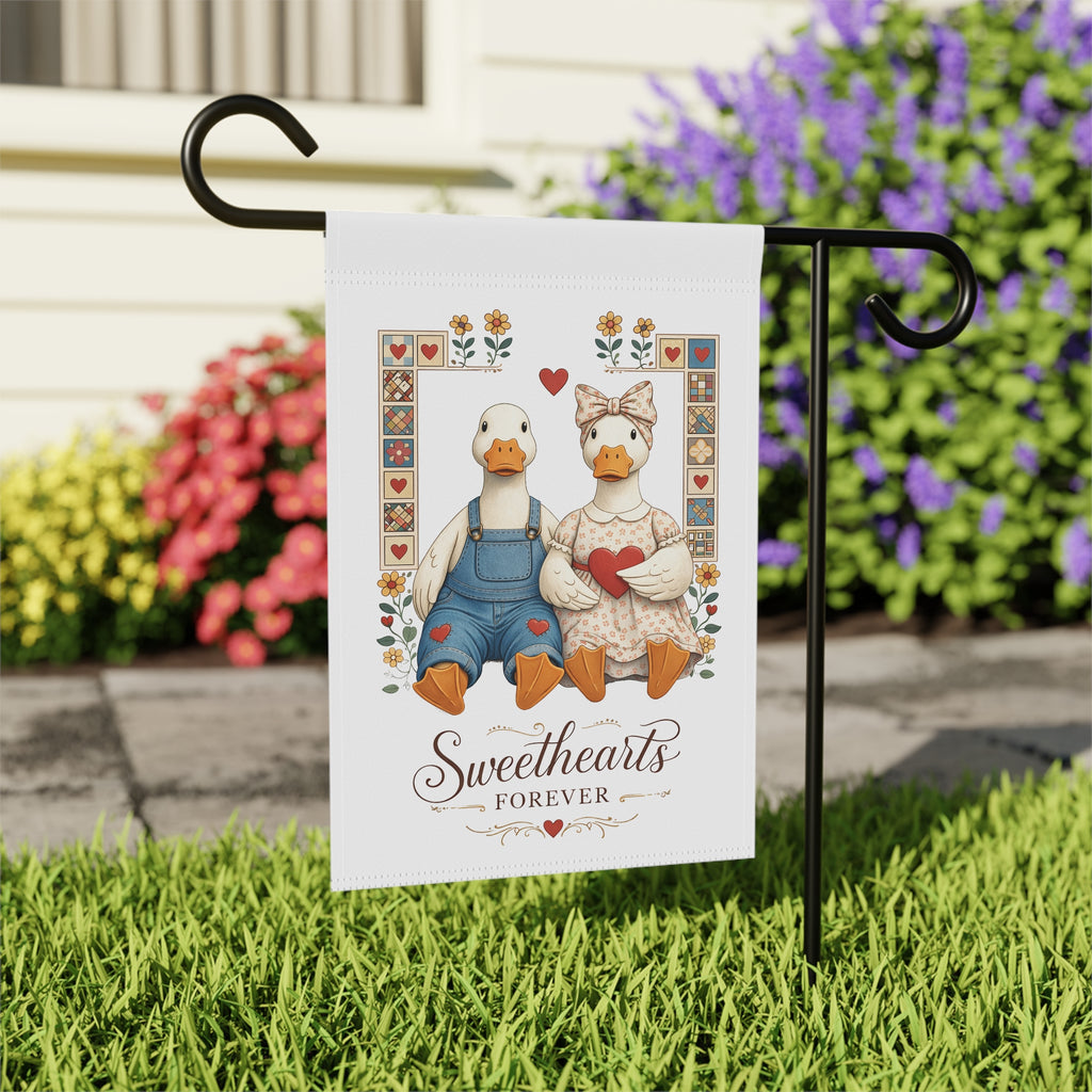 Garden Flag - "Sweethearts Forever" Duck Couple Decorative Banner