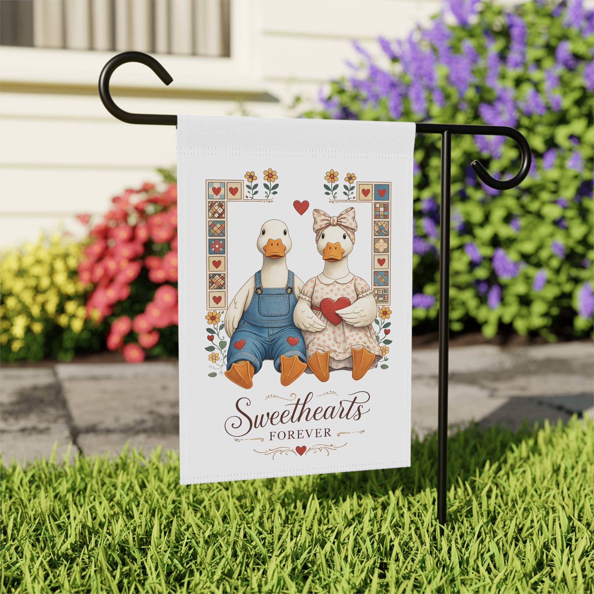 Garden Flag - "Sweethearts Forever" Duck Couple Decorative Banner