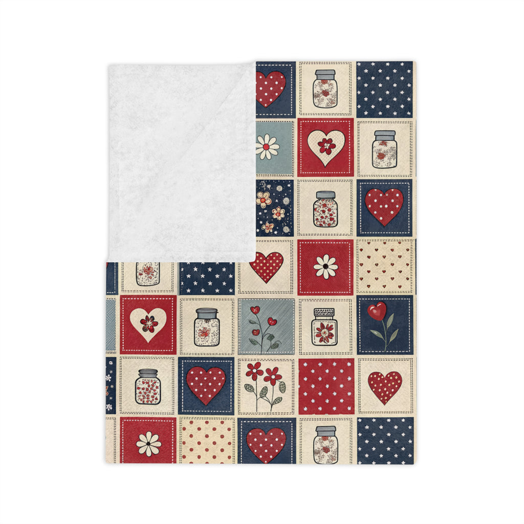 Personalized Patchwork Heart Blanket — Custom Name Velveteen Throw