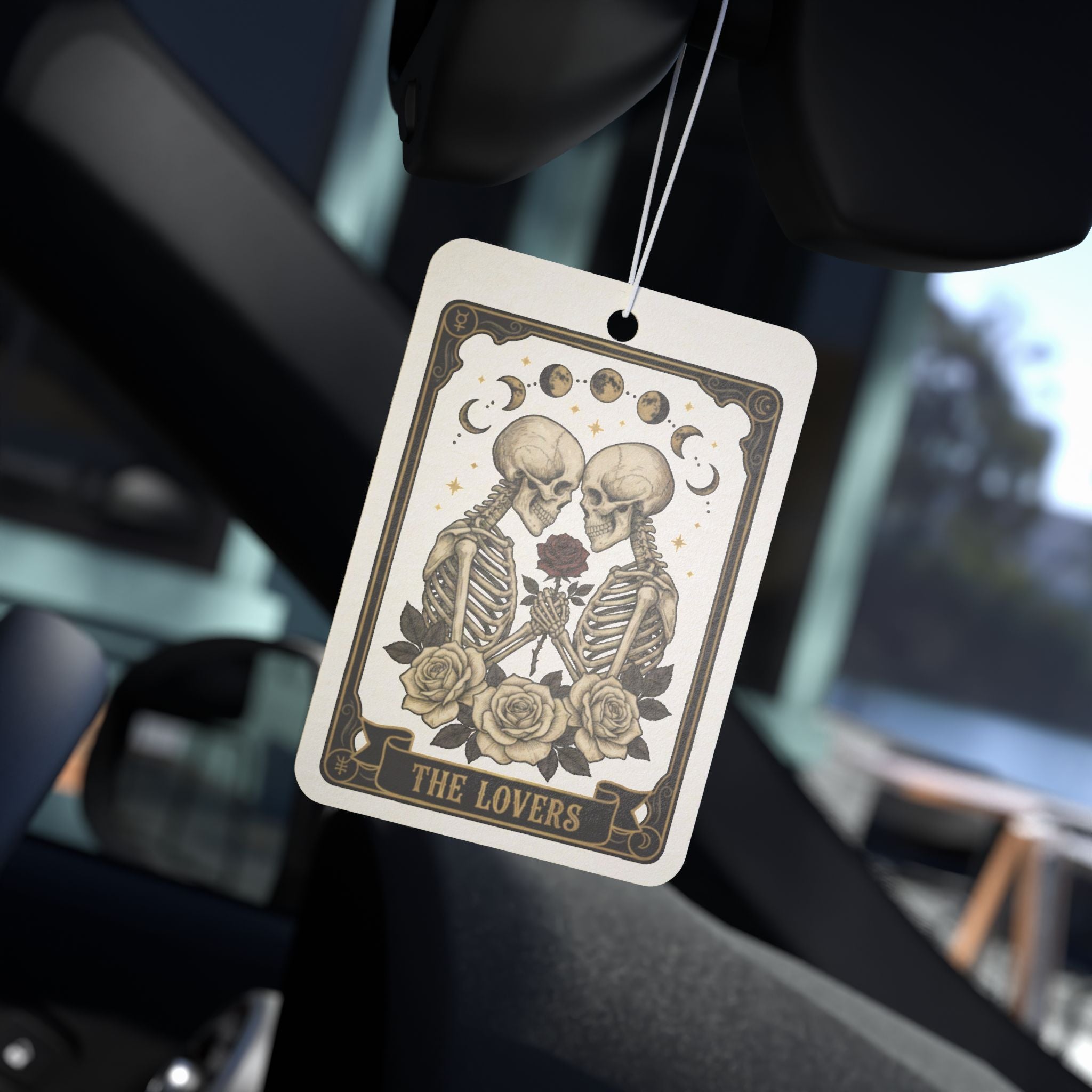 Tarot Lovers Car Air Freshener — Gothic Skeleton 'The Lovers' Design