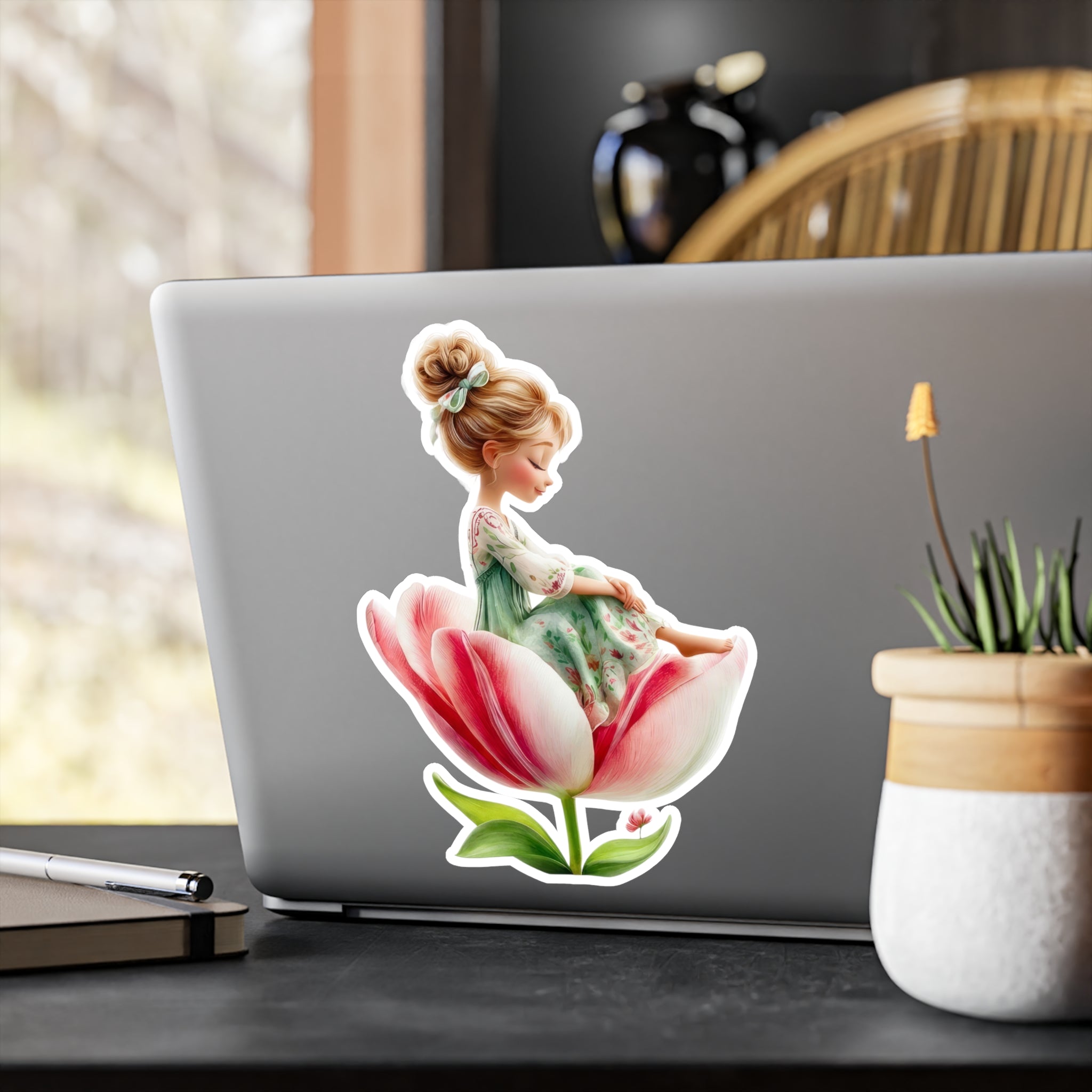 Floral Fairy Girl Kiss-Cut Vinyl Sticker — Cute Tulip Decal for Laptops, Water Bottles & Windows