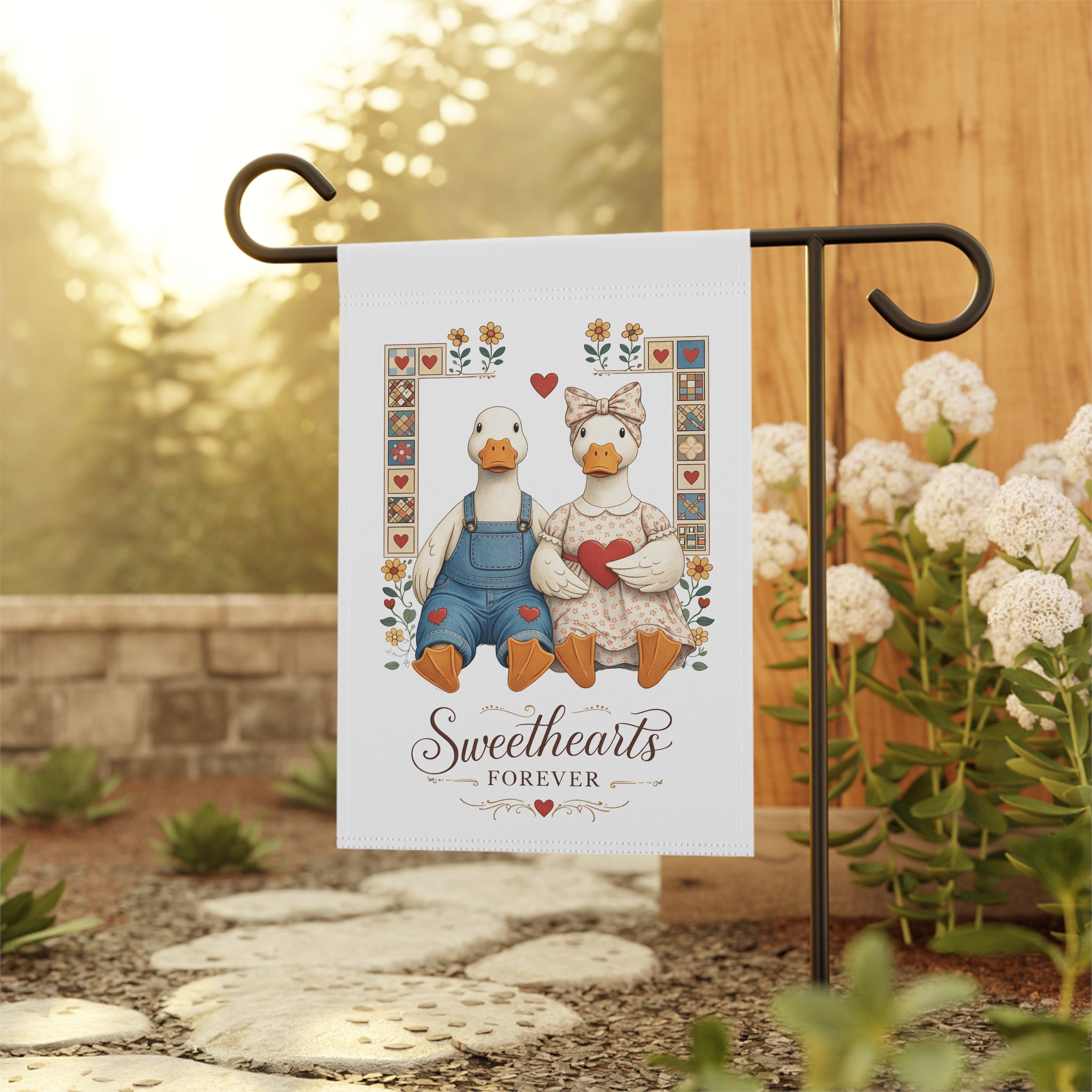 Garden Flag - "Sweethearts Forever" Duck Couple Decorative Banner