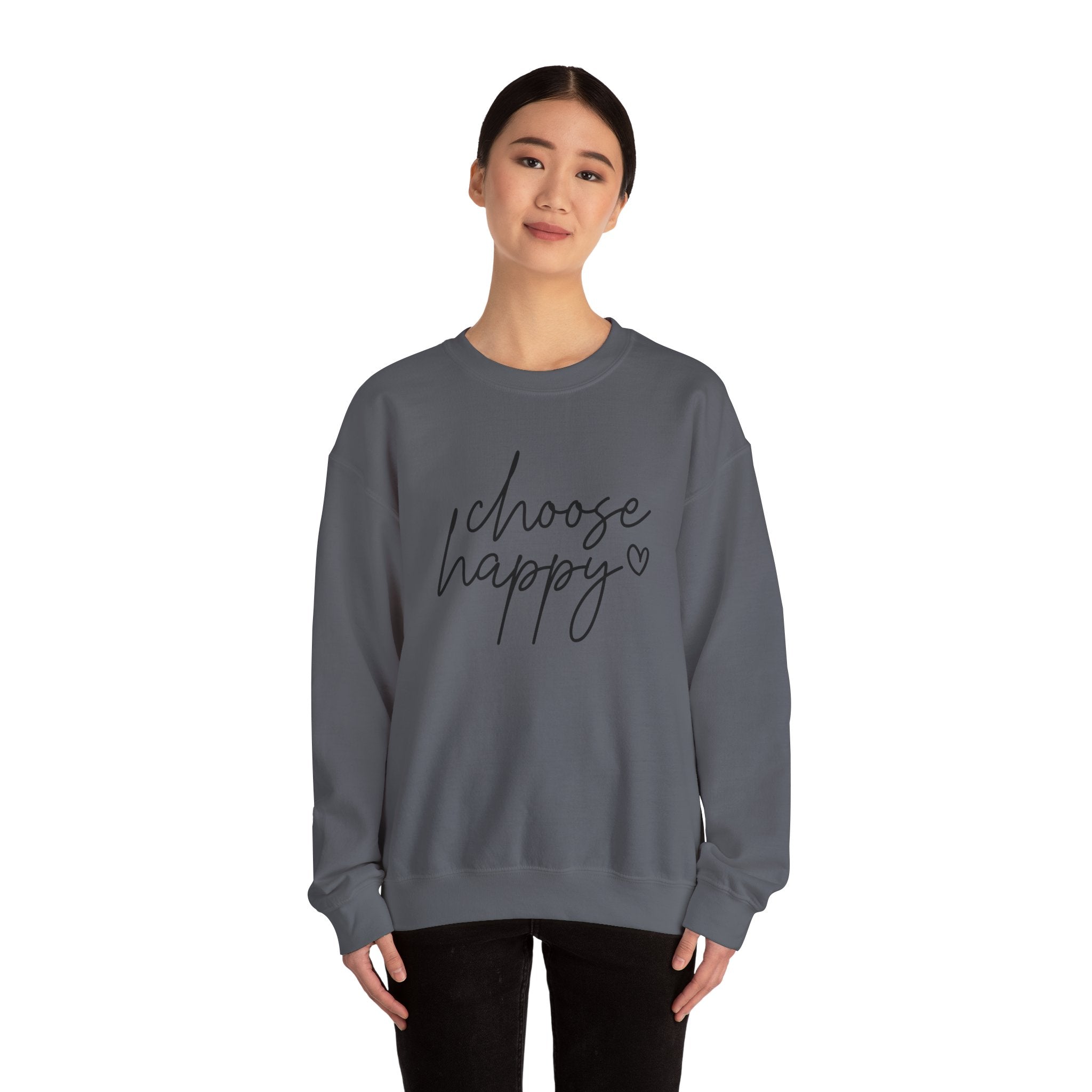 Choose Happy Crewneck Sweatshirt — Cozy Inspirational Pullover with Script Heart