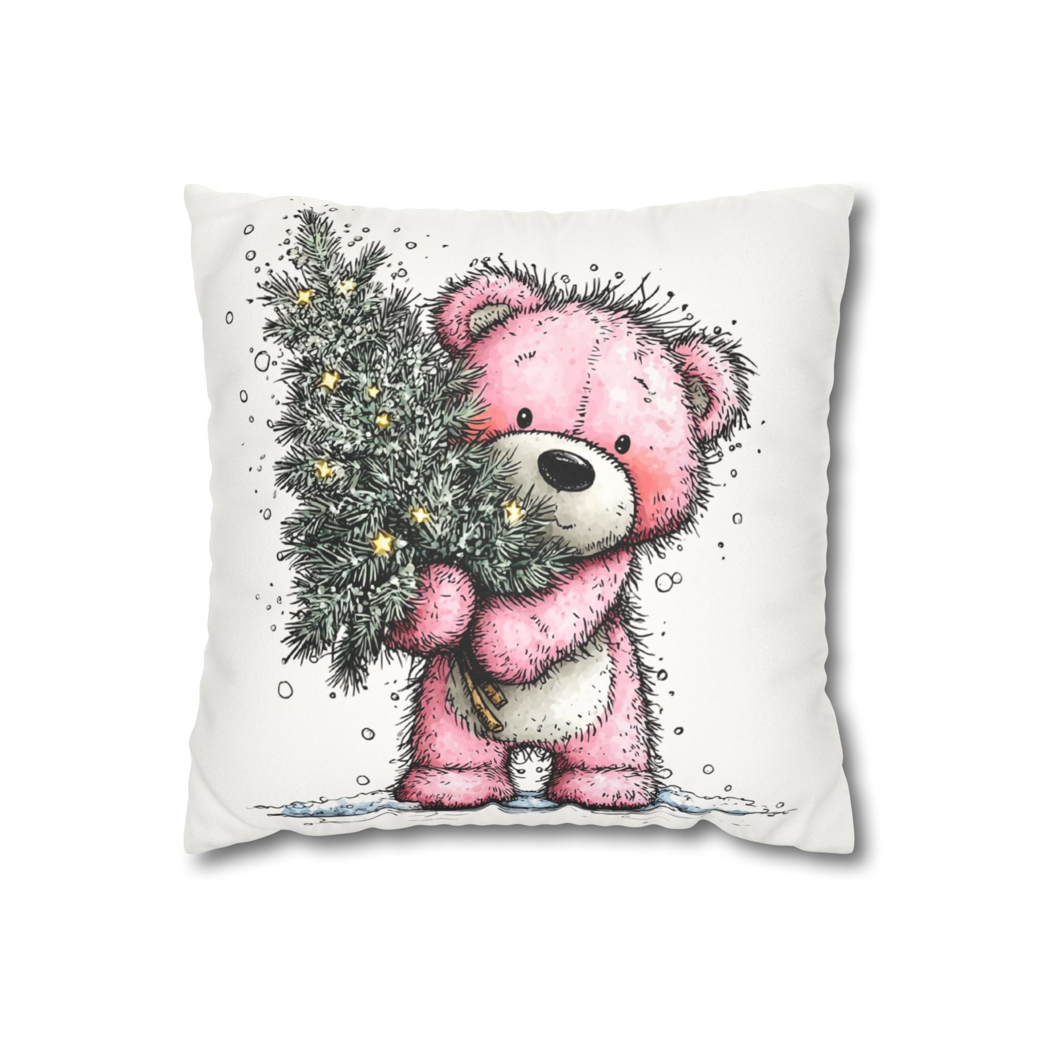 Christmas Bear Faux Suede Pillowcase