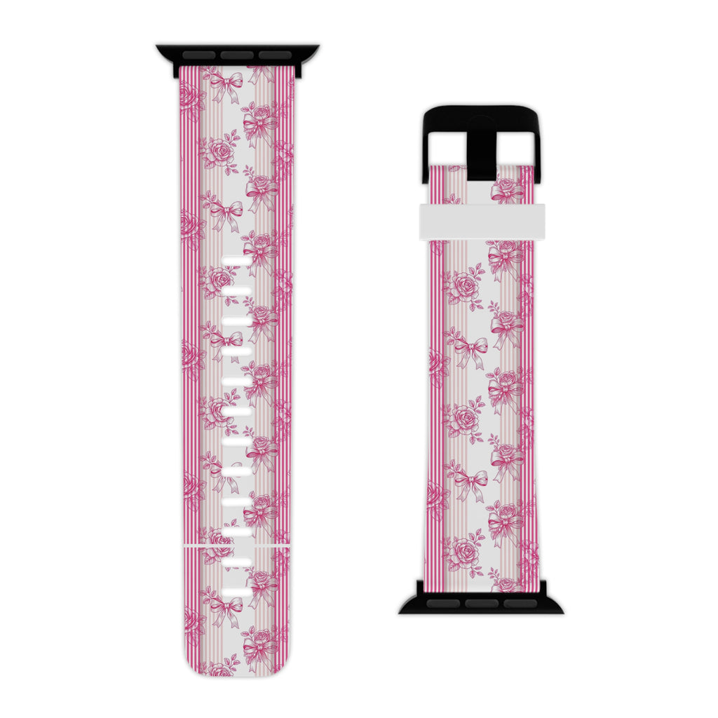 Pink Floral Stripe Bows Apple Watch Band