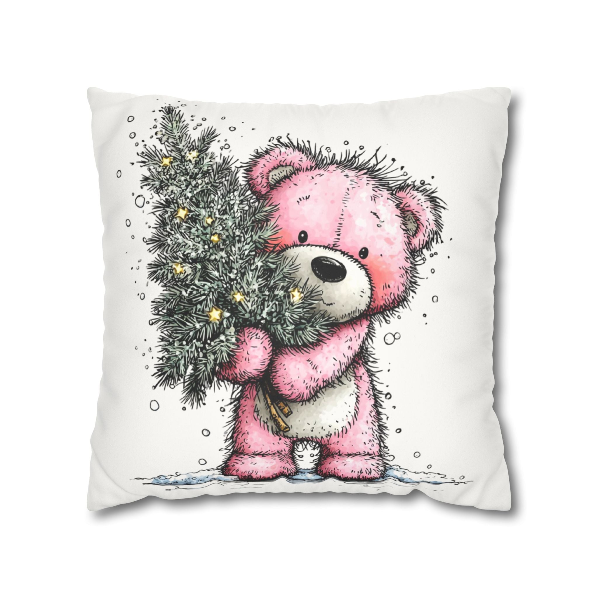 Christmas Bear Faux Suede Pillowcase