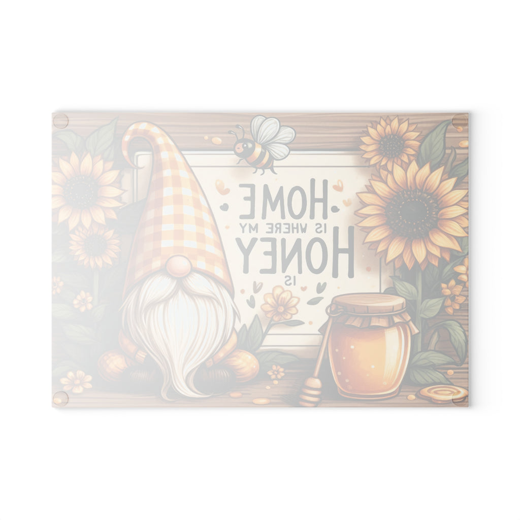 Charming Gnome Glass Cutting Board - Home is Where My Honey Is
