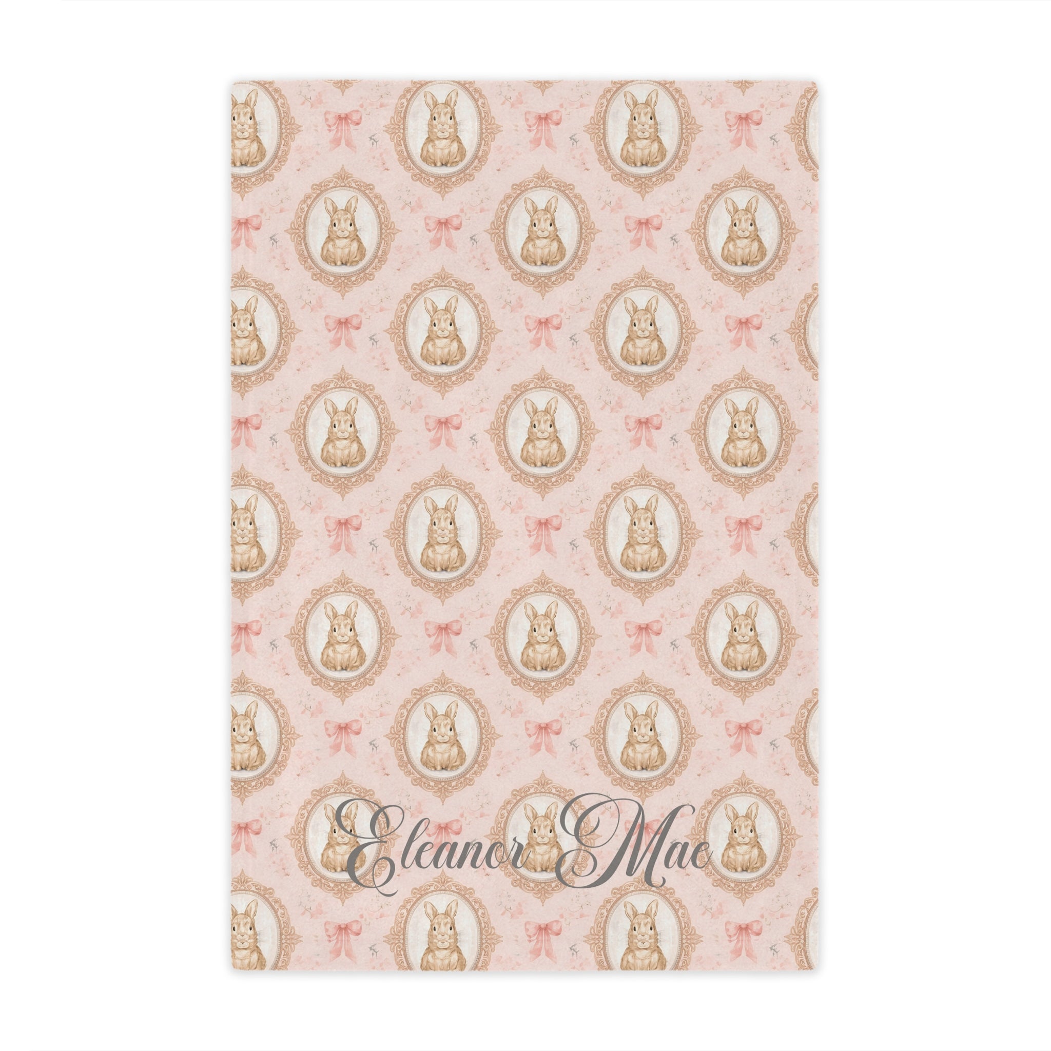 Personalized Pink Bunny Minky Blanket — Vintage Floral Nursery Throw with Name