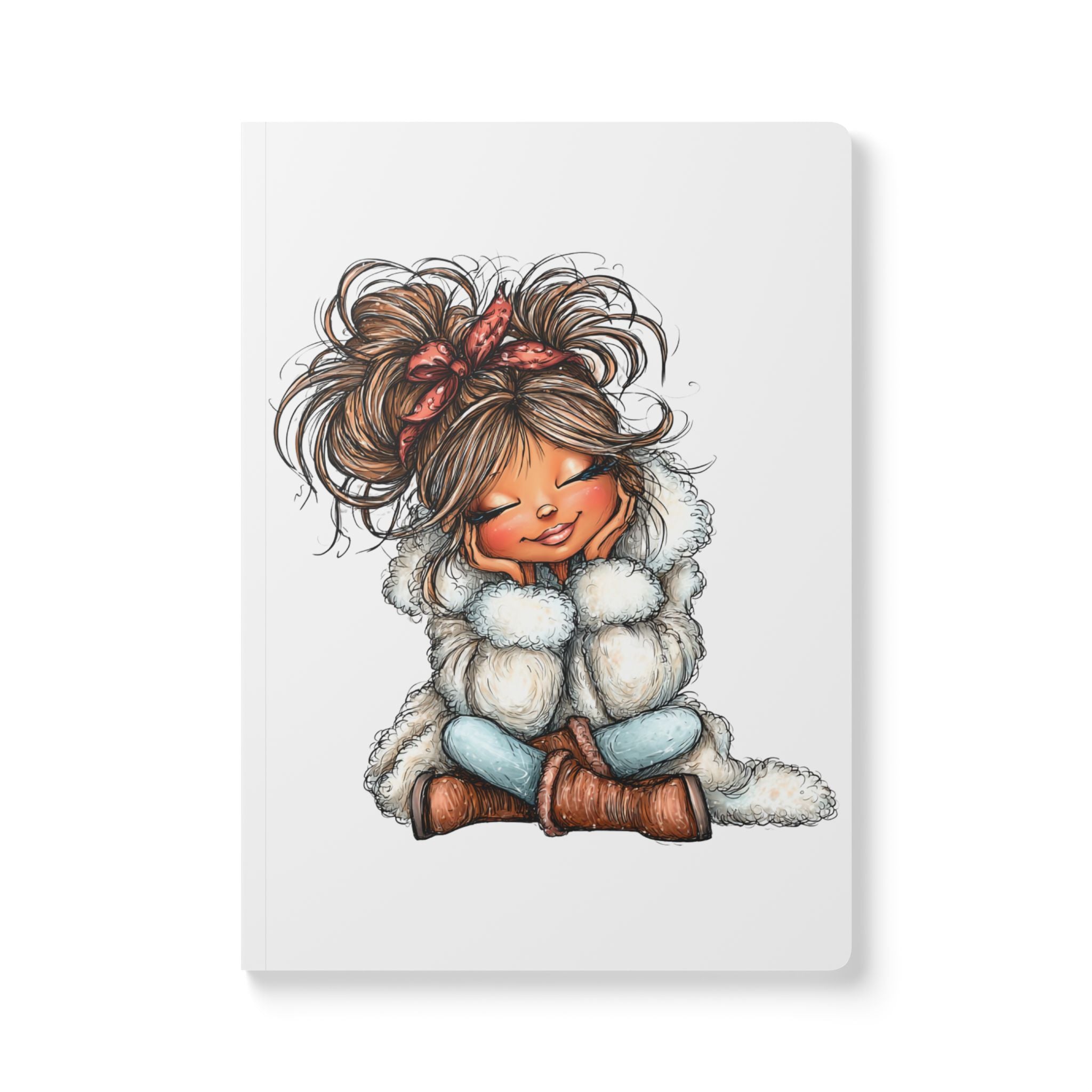 Cute Cozy Girl Softcover Journal — Holiday Hot Cocoa & Winter Outfit Sketches