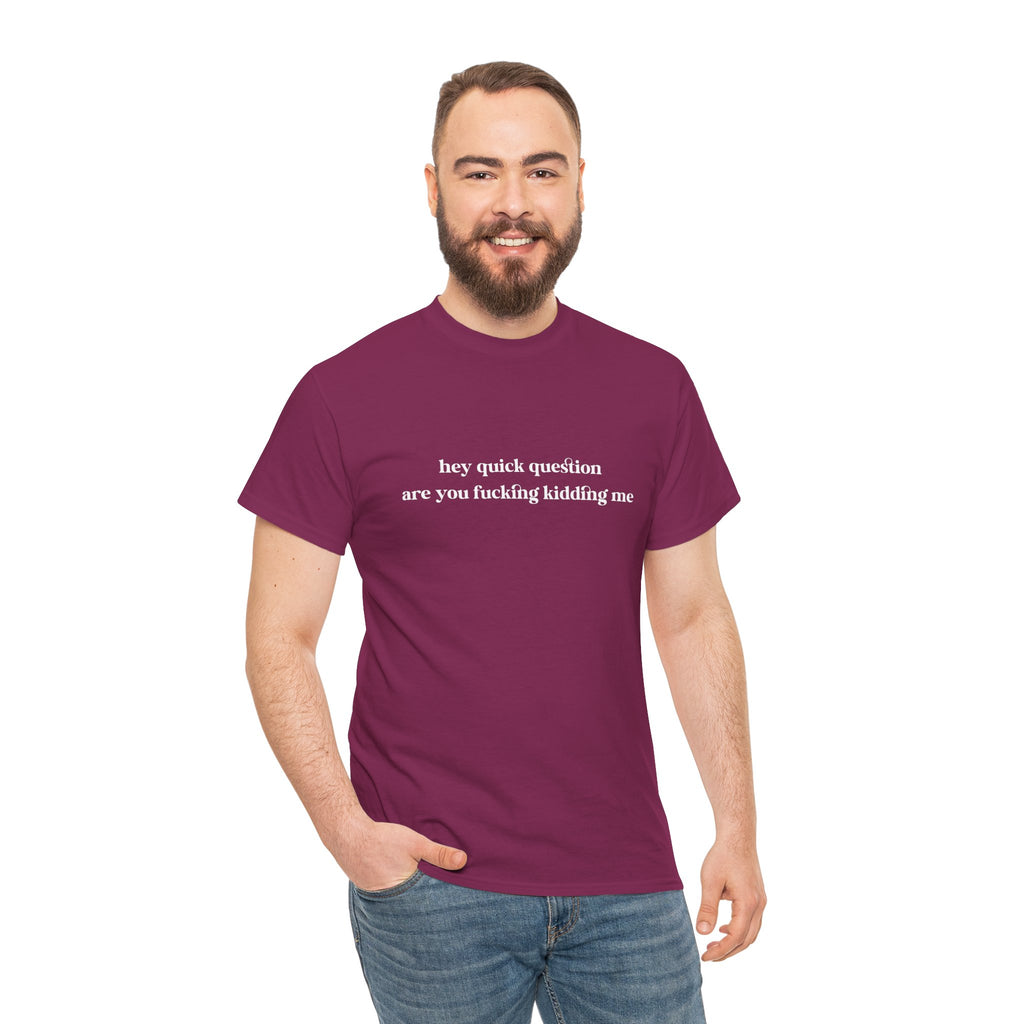 Funny Graphic Tee — “hey quick question are you fucking kidding me” Slogan T‑Shirt