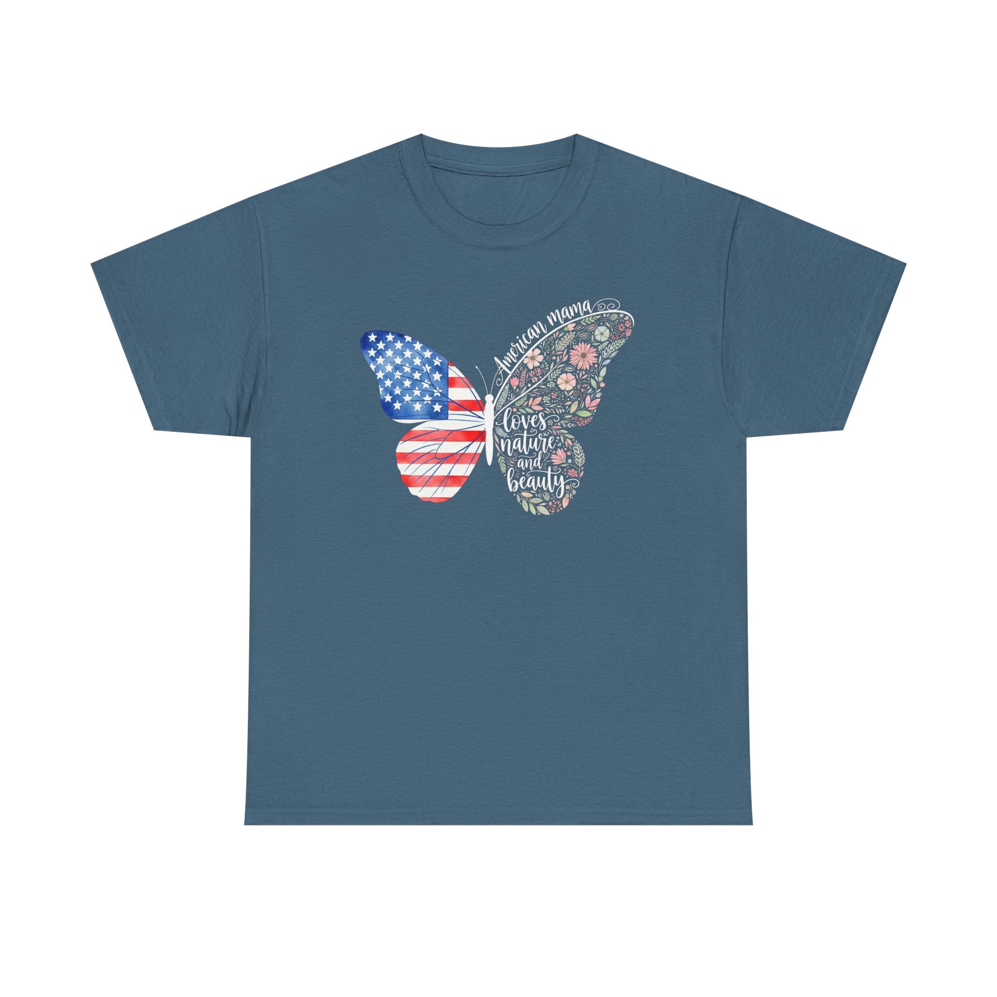 Butterfly Flag T-Shirt — American Mama Flag & Floral Wings Graphic Tee