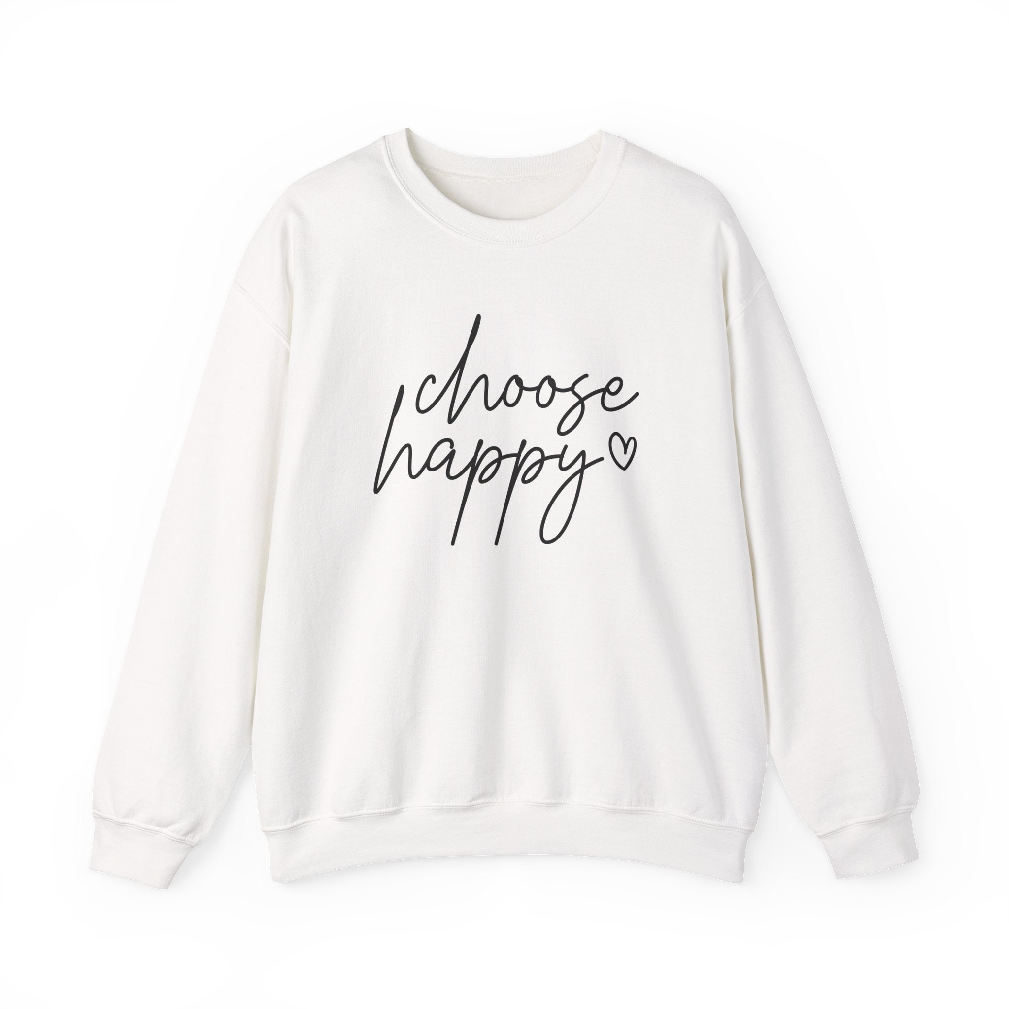 Choose Happy Crewneck Sweatshirt — Cozy Inspirational Pullover with Script Heart