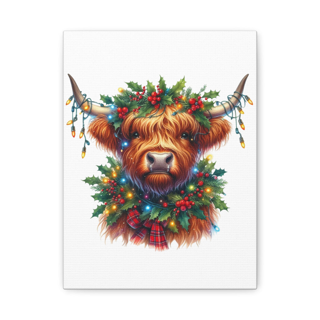 Festive Highland Cow Canvas Art
