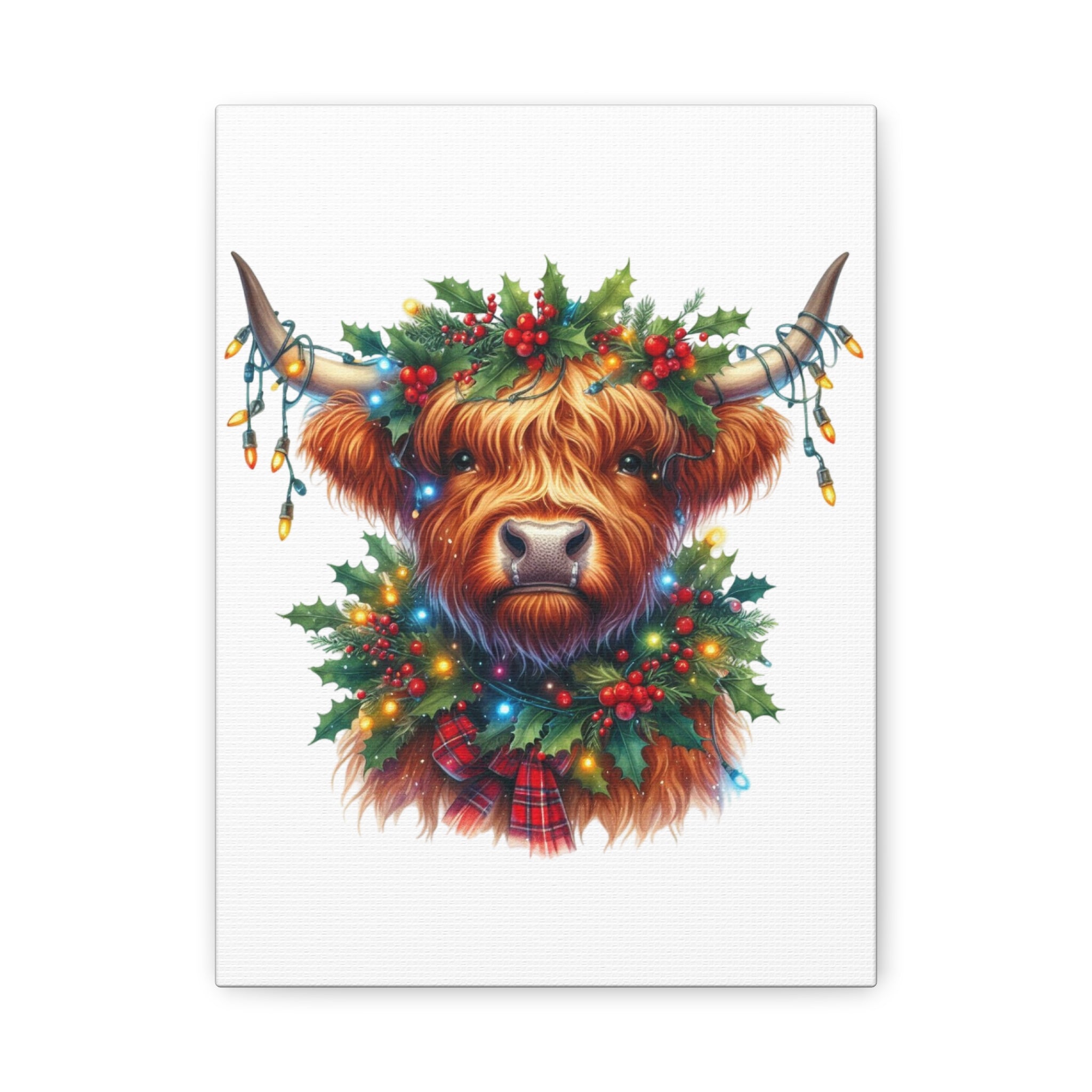 Festive Highland Cow Canvas Art