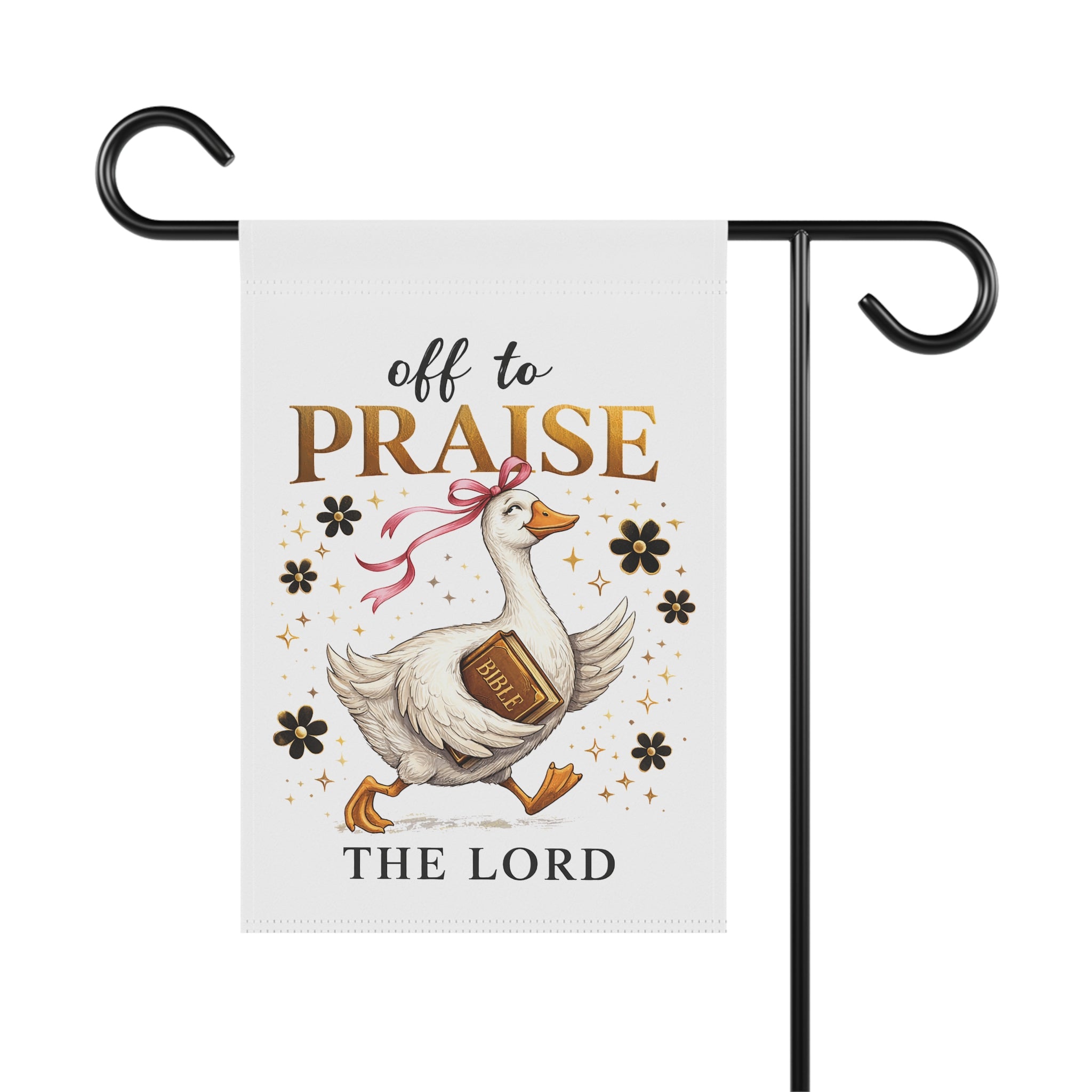 Religious Garden Flag — "Off to Praise the Lord" Duck Design