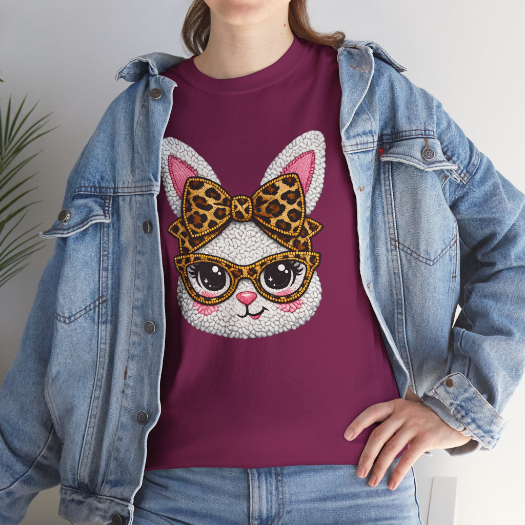 Sassy Easter Bunny Leopard Bow & Glasses T-Shirt