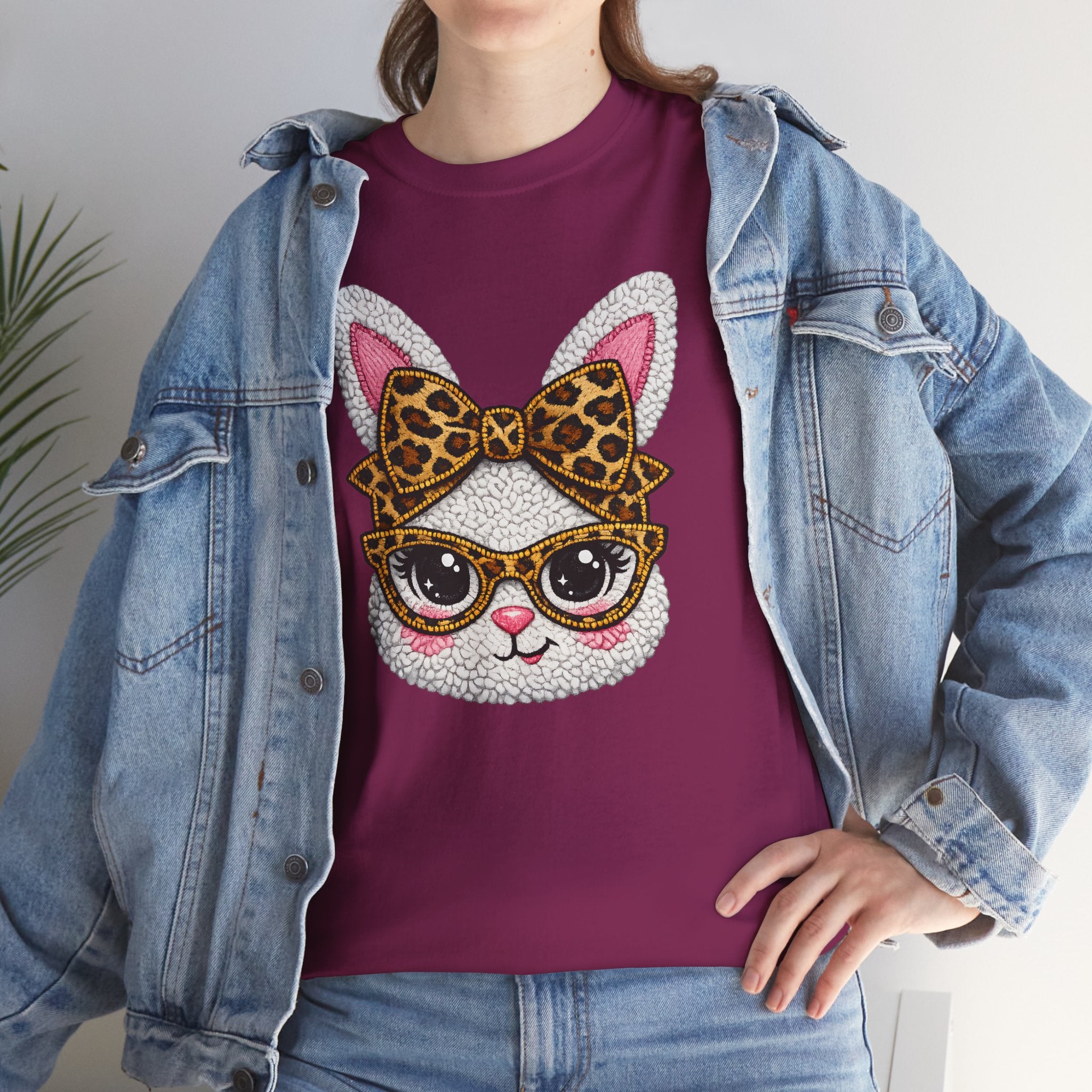 Sassy Easter Bunny Leopard Bow & Glasses T-Shirt