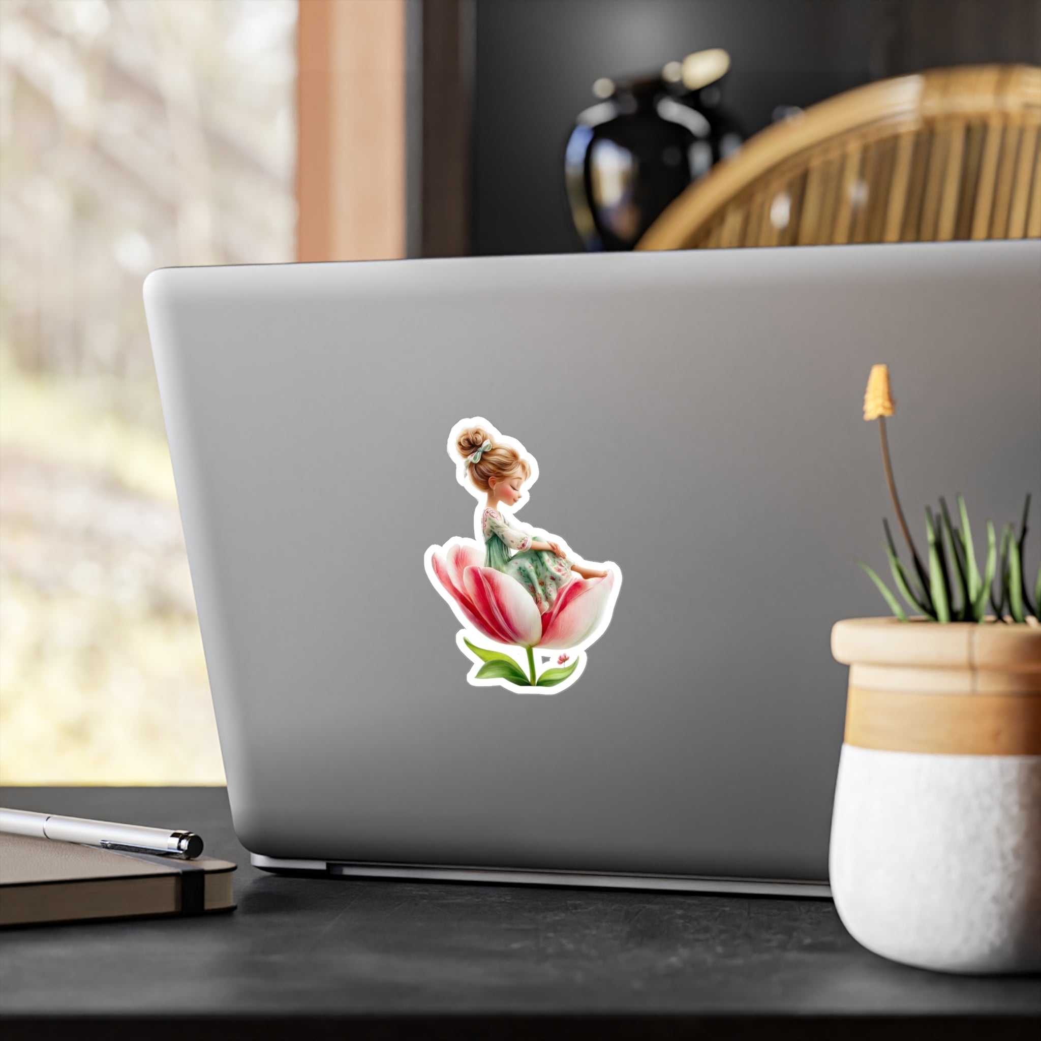 Floral Fairy Girl Kiss-Cut Vinyl Sticker — Cute Tulip Decal for Laptops, Water Bottles & Windows