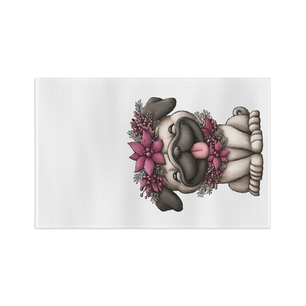 Adorable Christmas Pug Floral Microfiber Tea Towel
