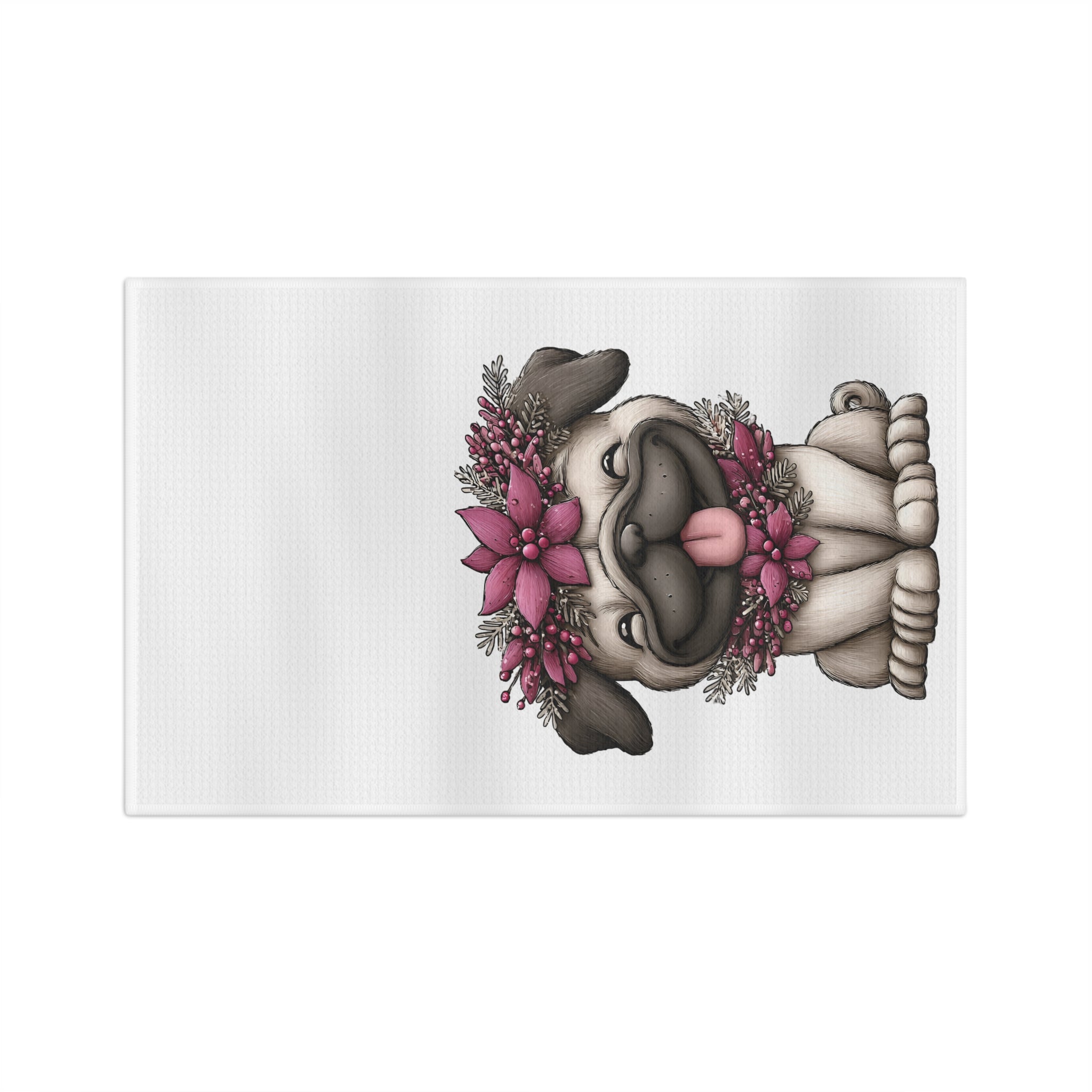 Adorable Christmas Pug Floral Microfiber Tea Towel