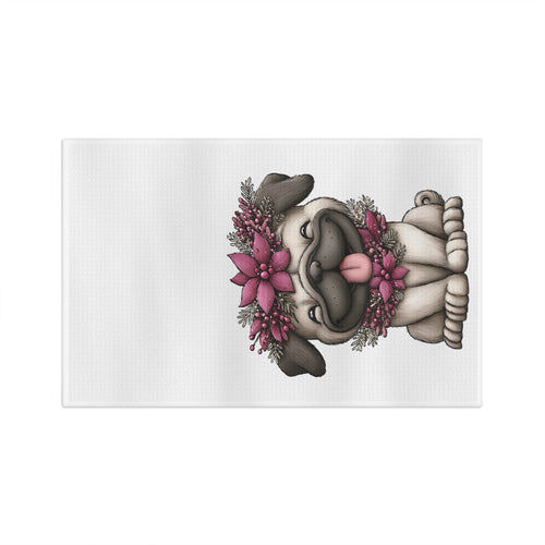 Adorable Christmas Pug Floral Microfiber Tea Towel