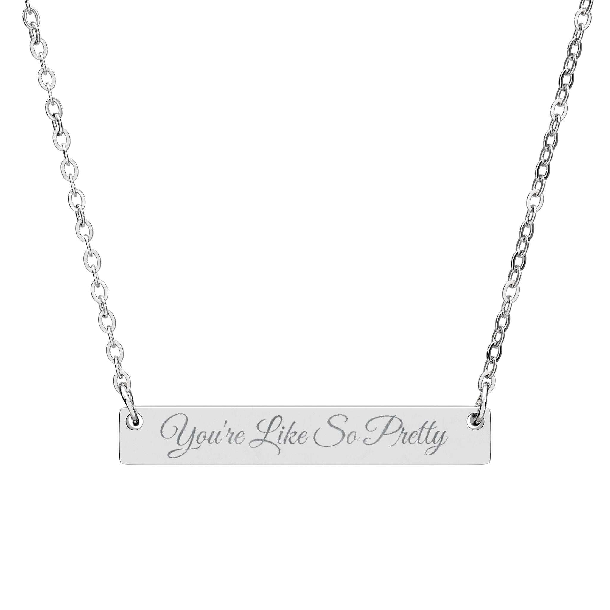 Engraved Horizontal Bar Necklace — Personalized Script Nameplate