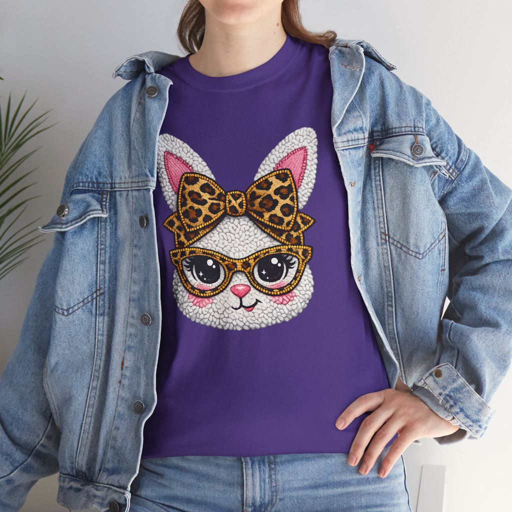 Sassy Easter Bunny Leopard Bow & Glasses T-Shirt