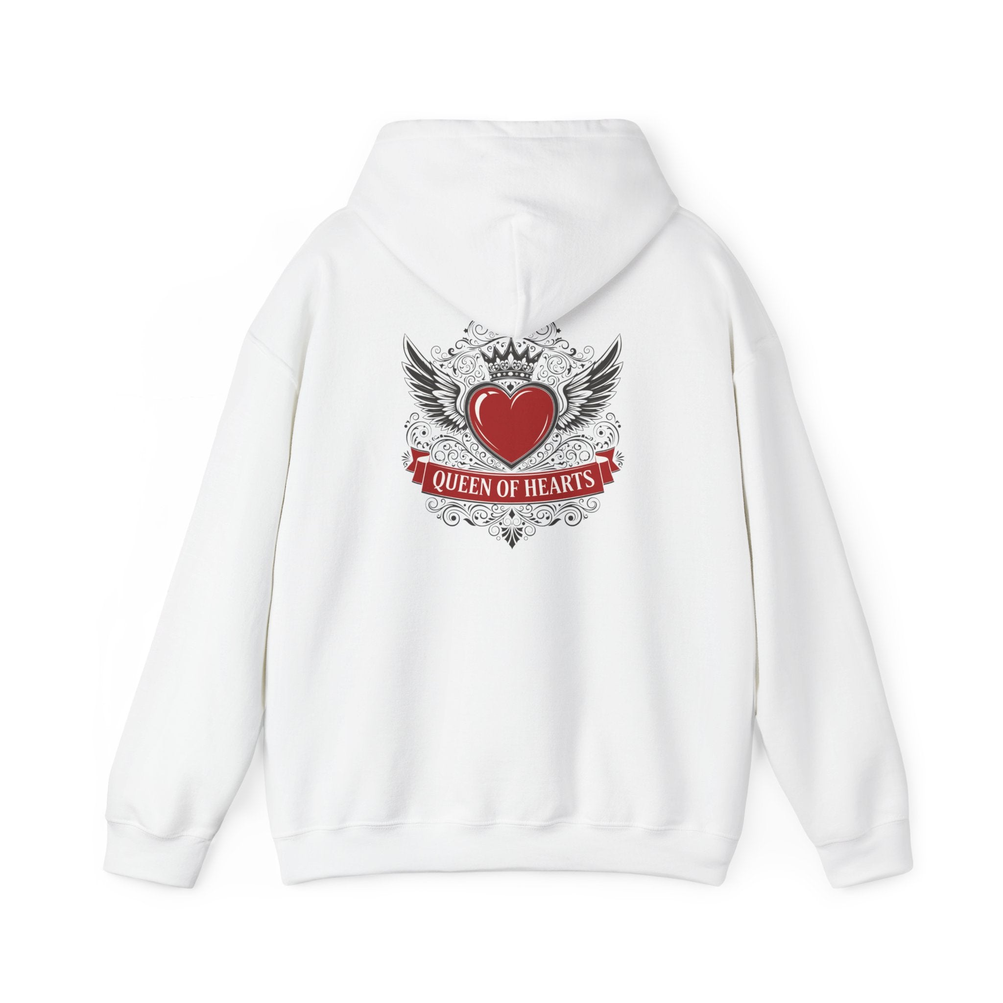 Queen of Hearts Hoodie — Winged Heart Crown Graphic Pullover