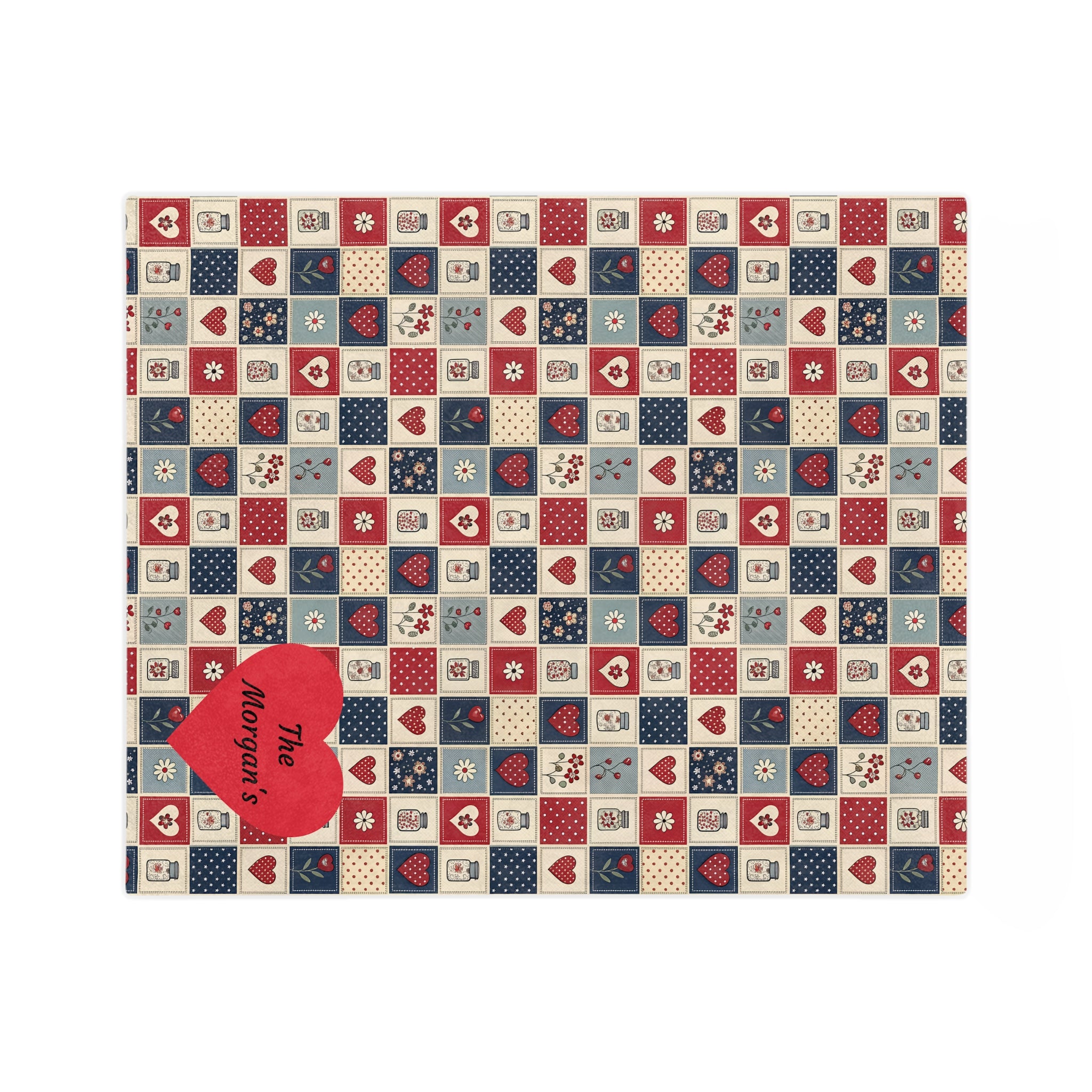 Personalized Patchwork Heart Blanket — Custom Name Velveteen Throw