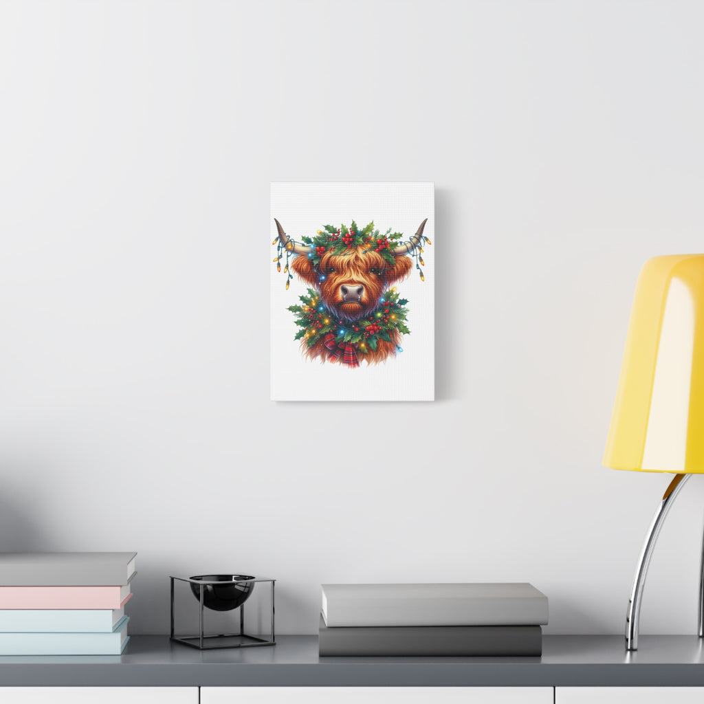 Festive Highland Cow Canvas Art