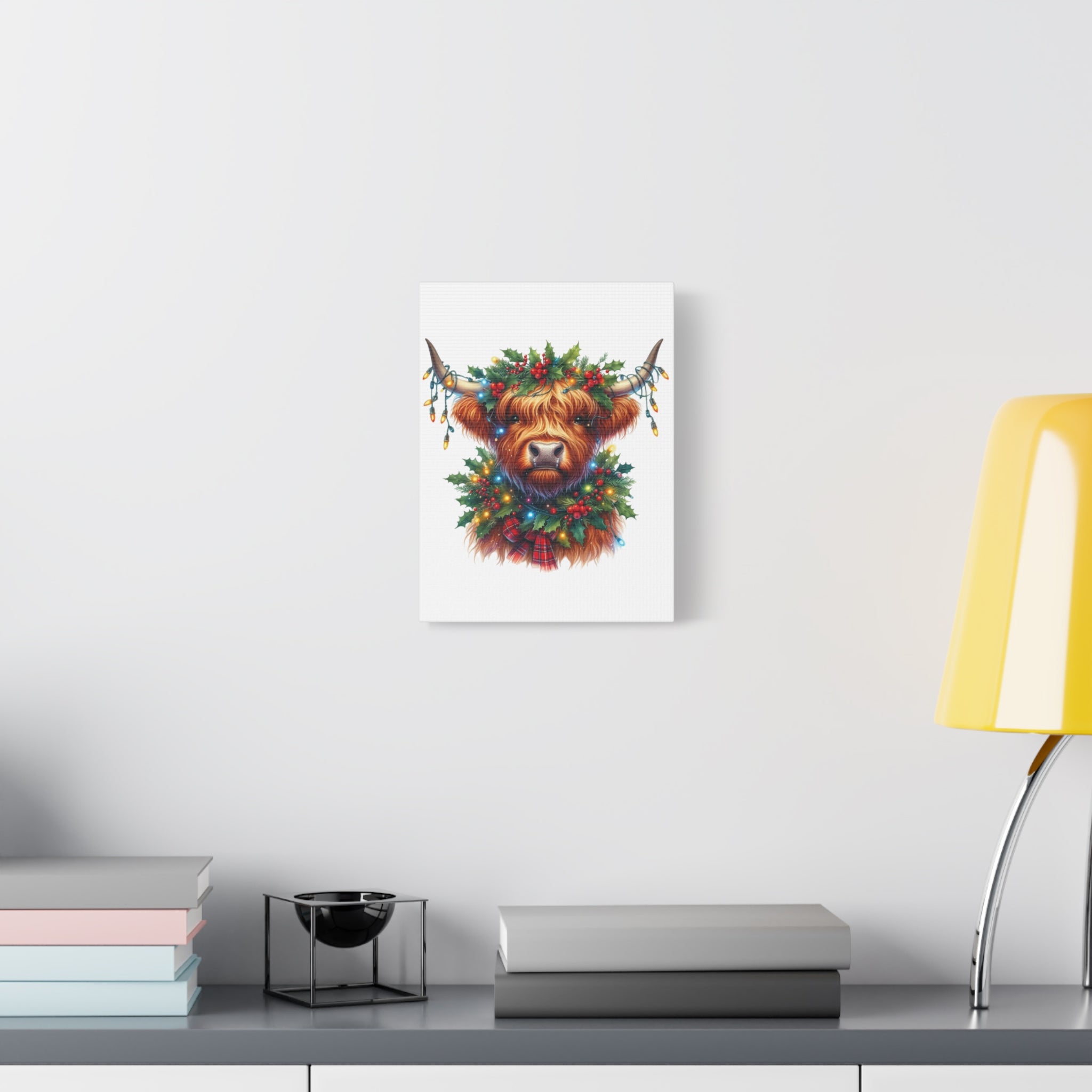 Festive Highland Cow Canvas Art