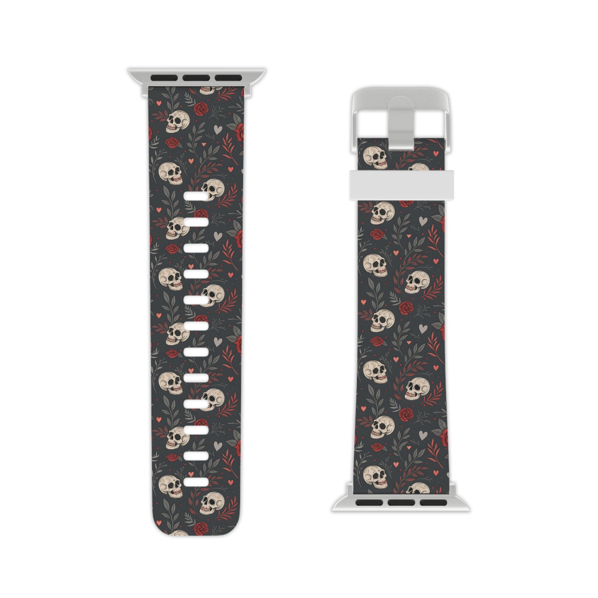 Skull & Roses Apple Watch Band — Gothic Floral Silicone Strap