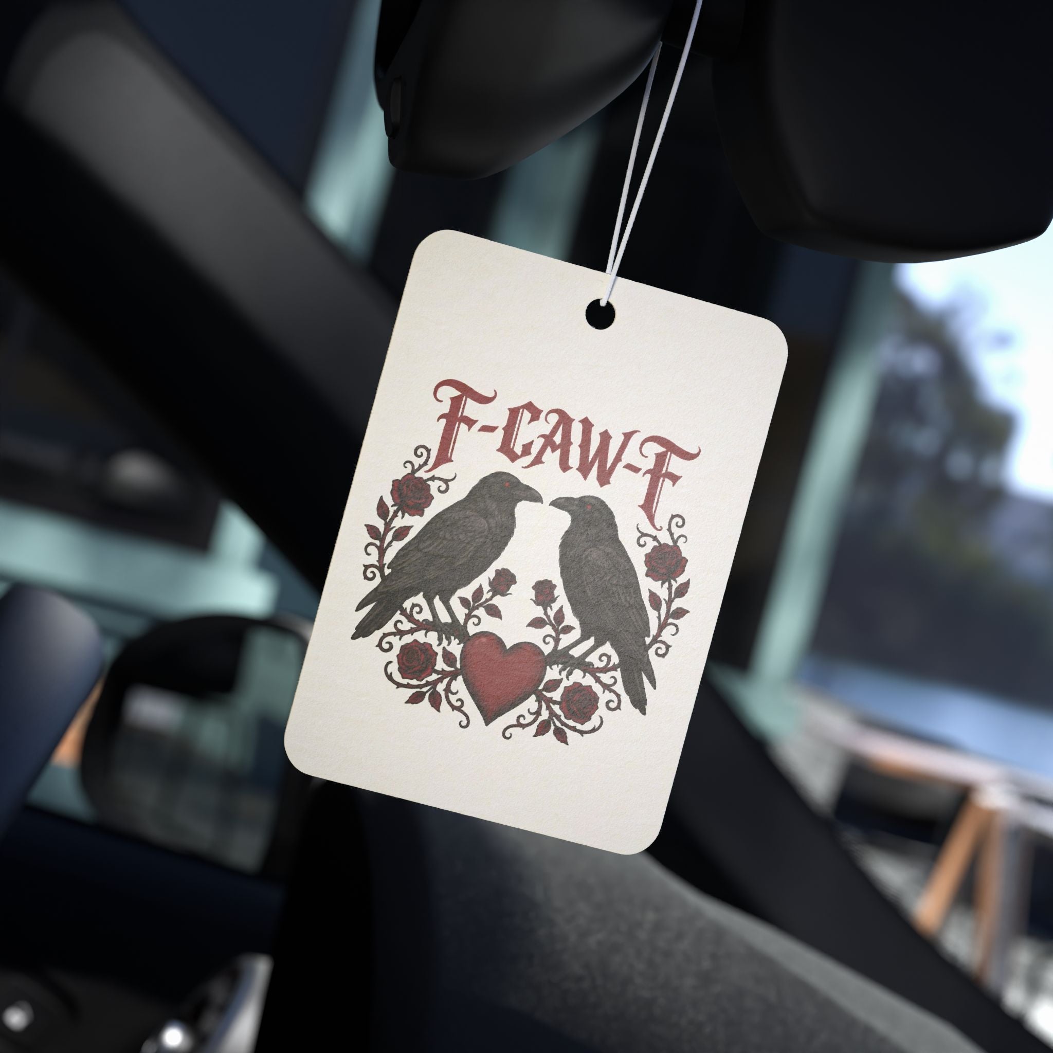 Car Air Freshener — Gothic Raven 'F-CAW-F' Design with Heart Accent