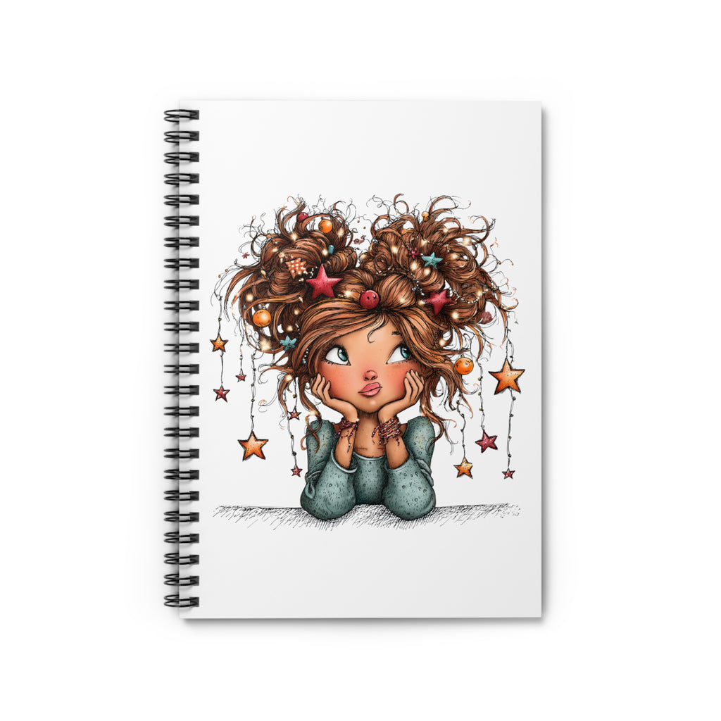 Cute Dreamer Notebook — Spiral Ruled Journal with Whimsical Girl & Hanging Stars
