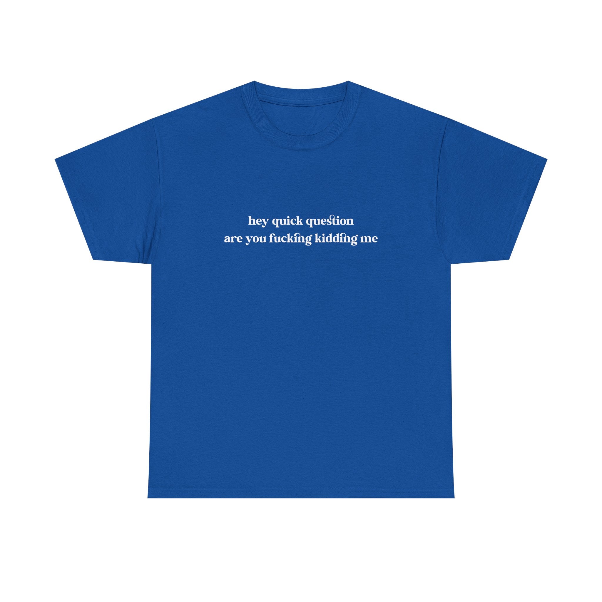 Funny Graphic Tee — “hey quick question are you fucking kidding me” Slogan T‑Shirt