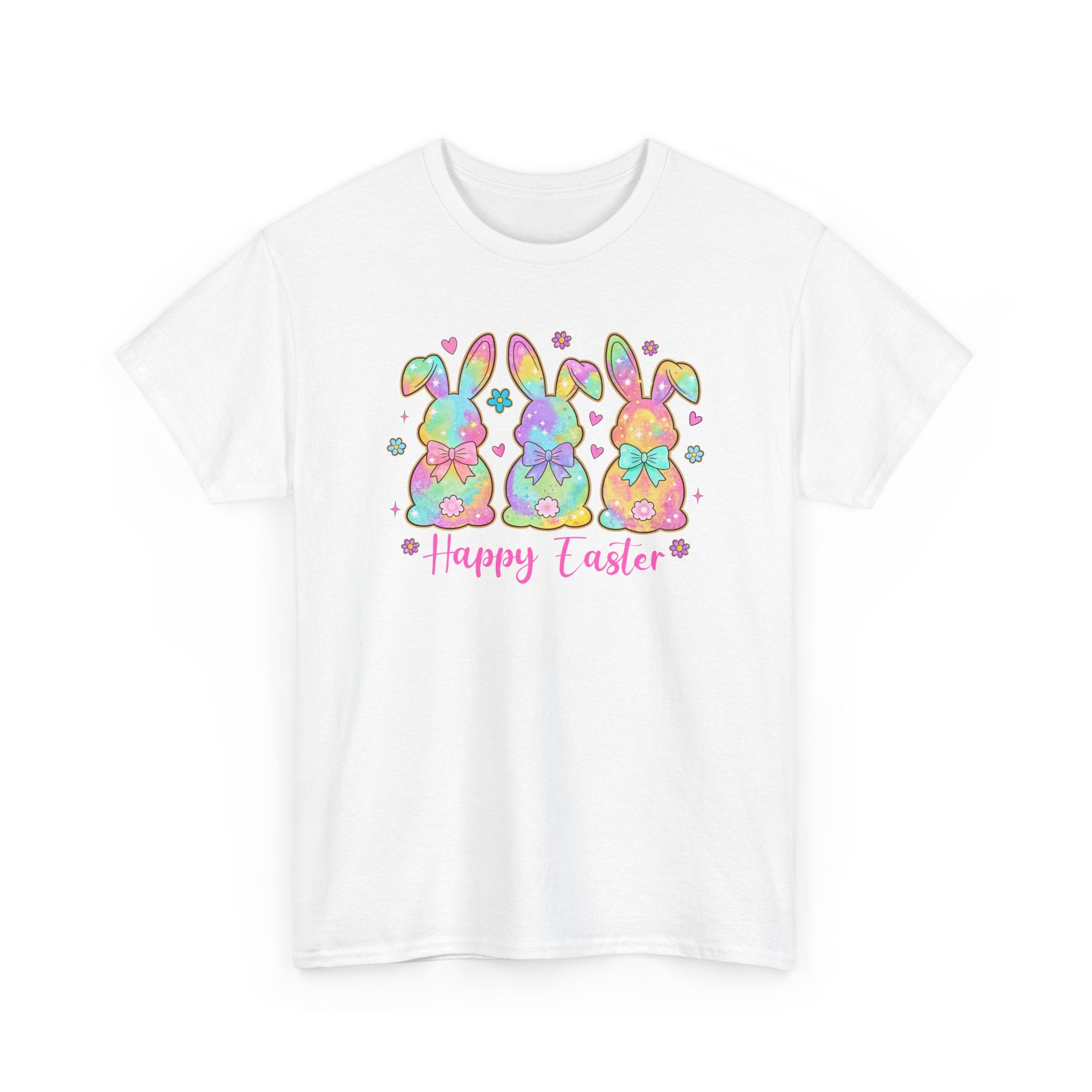 Easter Bunny Trio T-Shirt — Pastel "Happy Easter" Graphic Tee