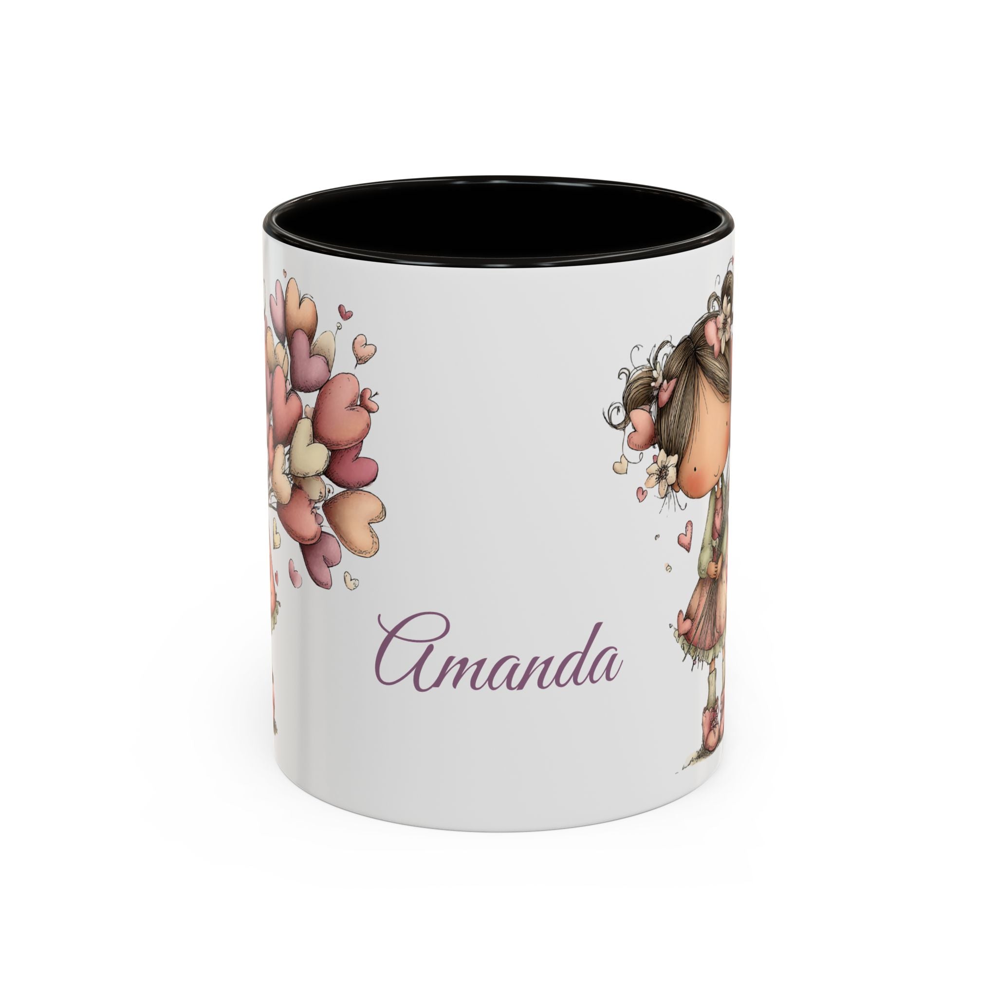 Personalized Heart Girl Mug — Cute Name Coffee Cup (11oz/15oz)