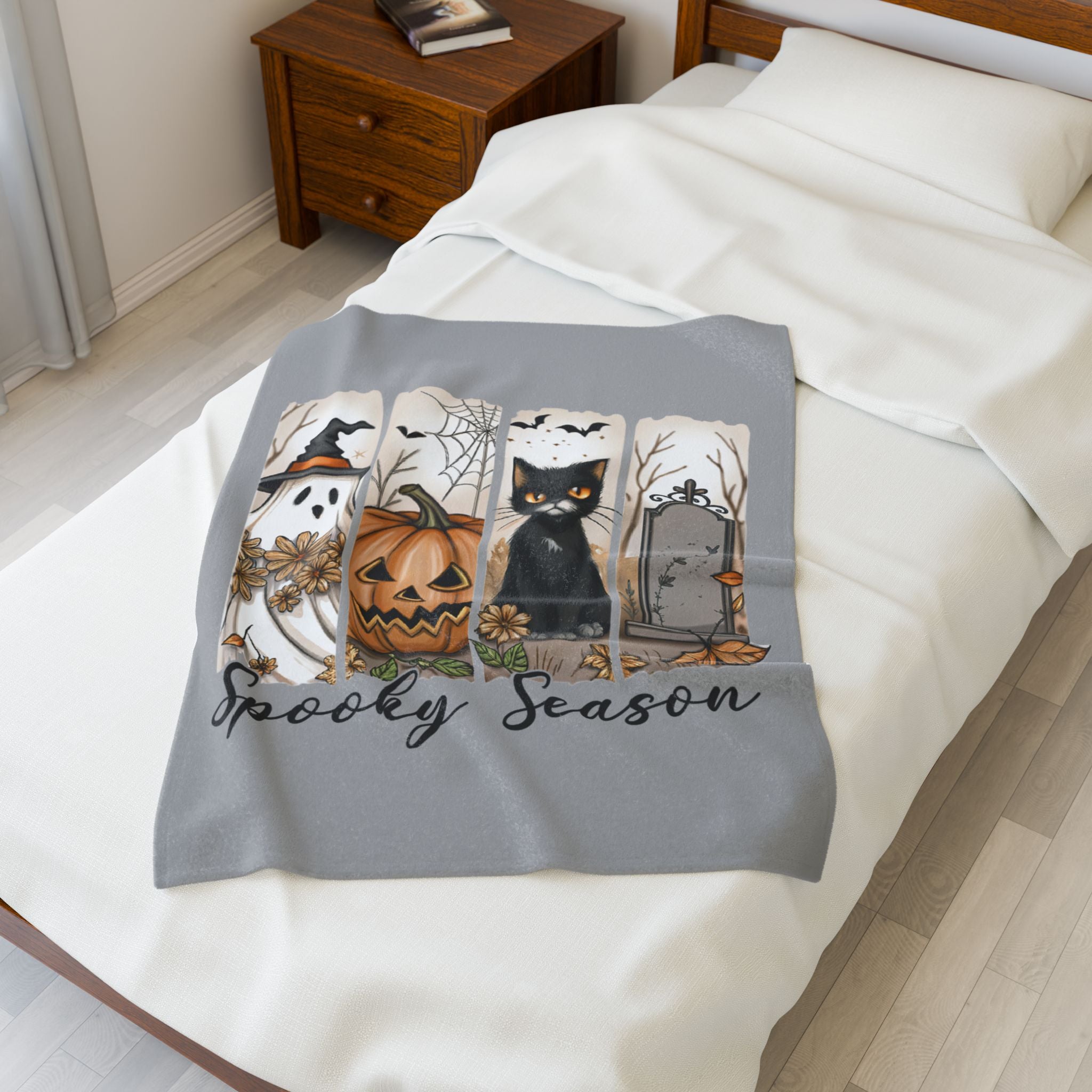 Halloween Spooky Season Blanket, Cozy Plush Throw, Spooky Season Decor, Soft Fabric Blanket for Fall, Living Room