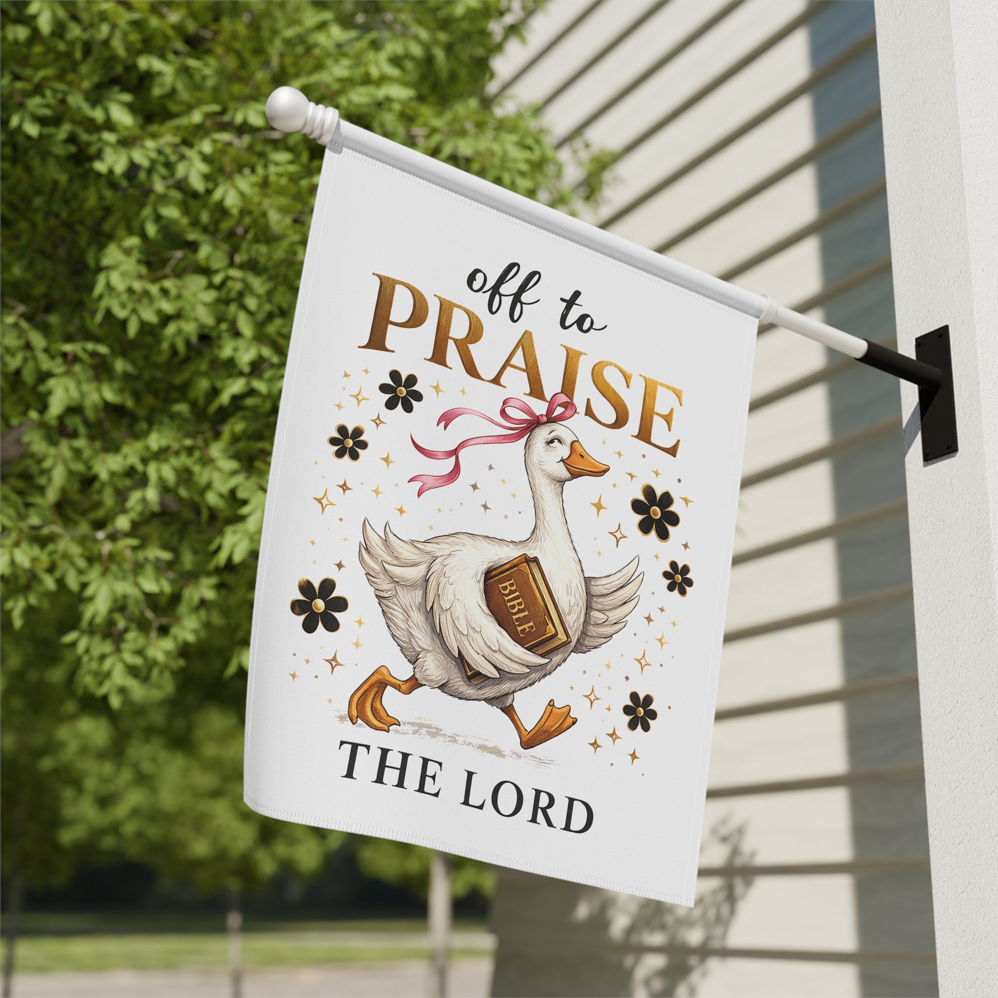 Religious Garden Flag — "Off to Praise the Lord" Duck Design