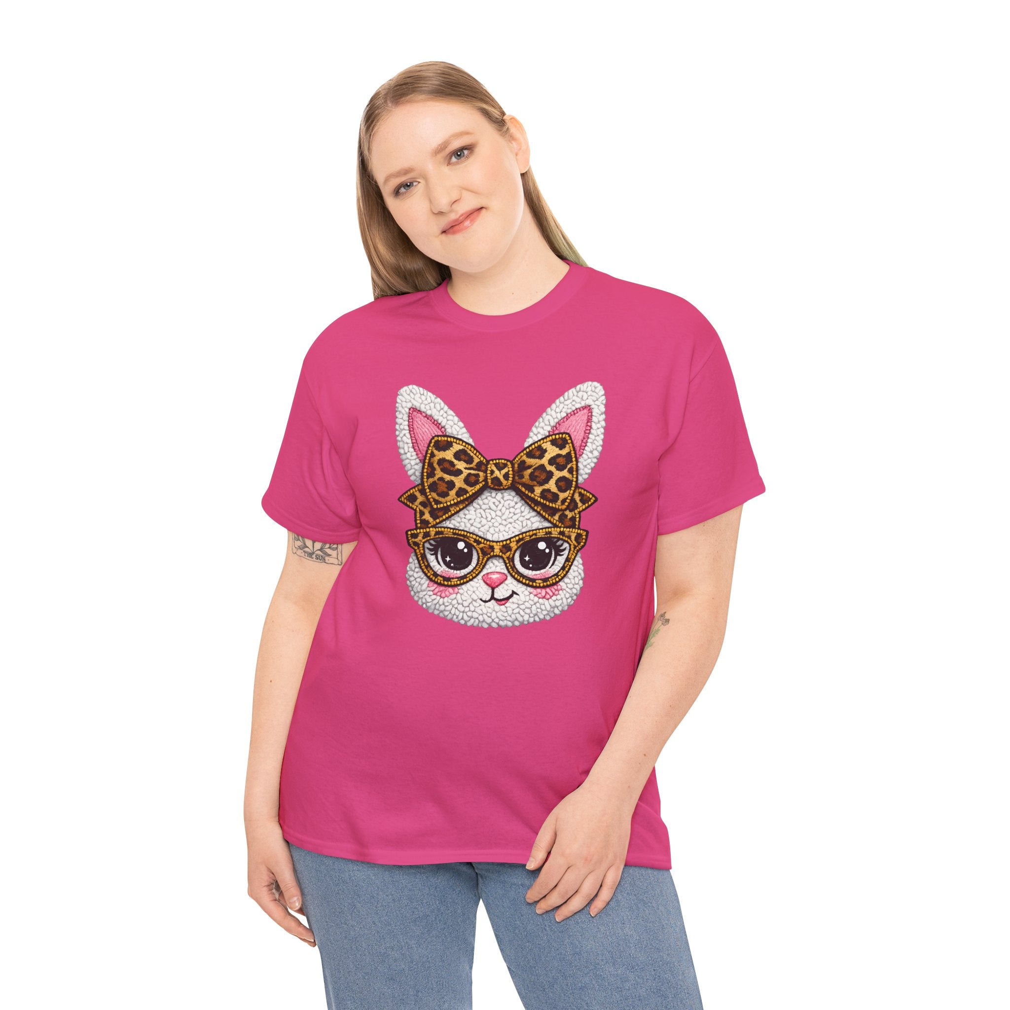 Sassy Easter Bunny Leopard Bow & Glasses T-Shirt