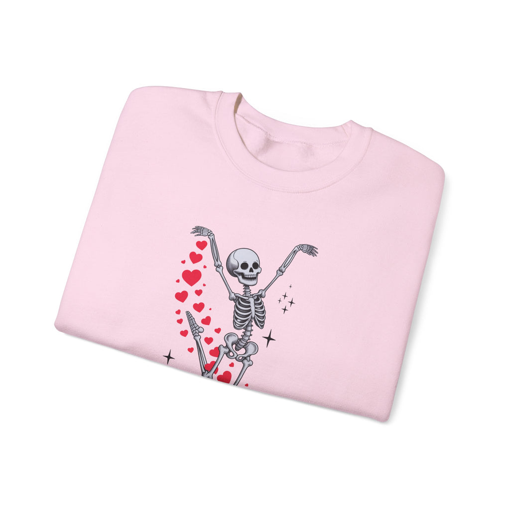 Skeleton Ballet Crewneck Sweatshirt — Dancing Skeleton with Hearts Sleeve