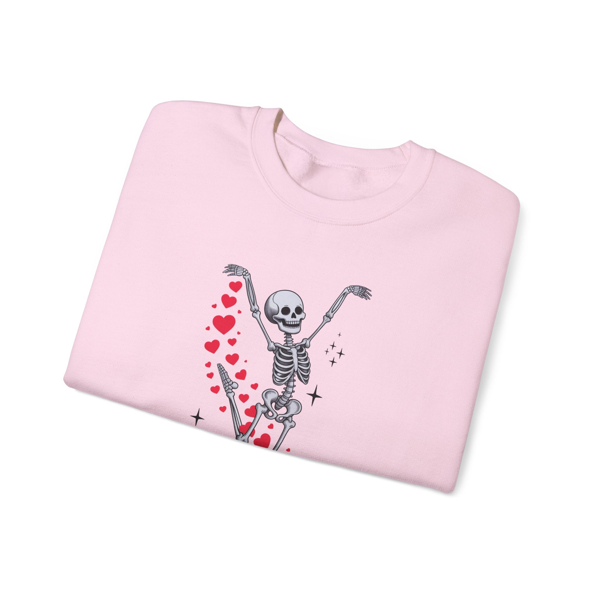 Skeleton Ballet Crewneck Sweatshirt — Dancing Skeleton with Hearts Sleeve